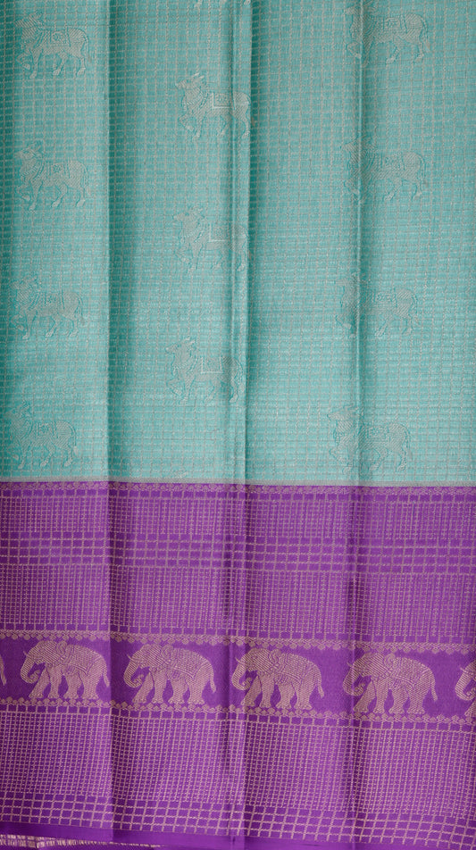 Mint Green Kanchipuram Silk Saree with Purple Elephant Border | Handloom Bridal Saree | My First Saree From Weavers and Best on Online