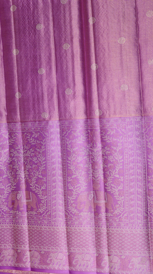 Lavender Purple Kanchipuram Silk Saree with Elephant Zari Border | Handloom Bridal Saree | My First Saree From Weavers and Best on Online