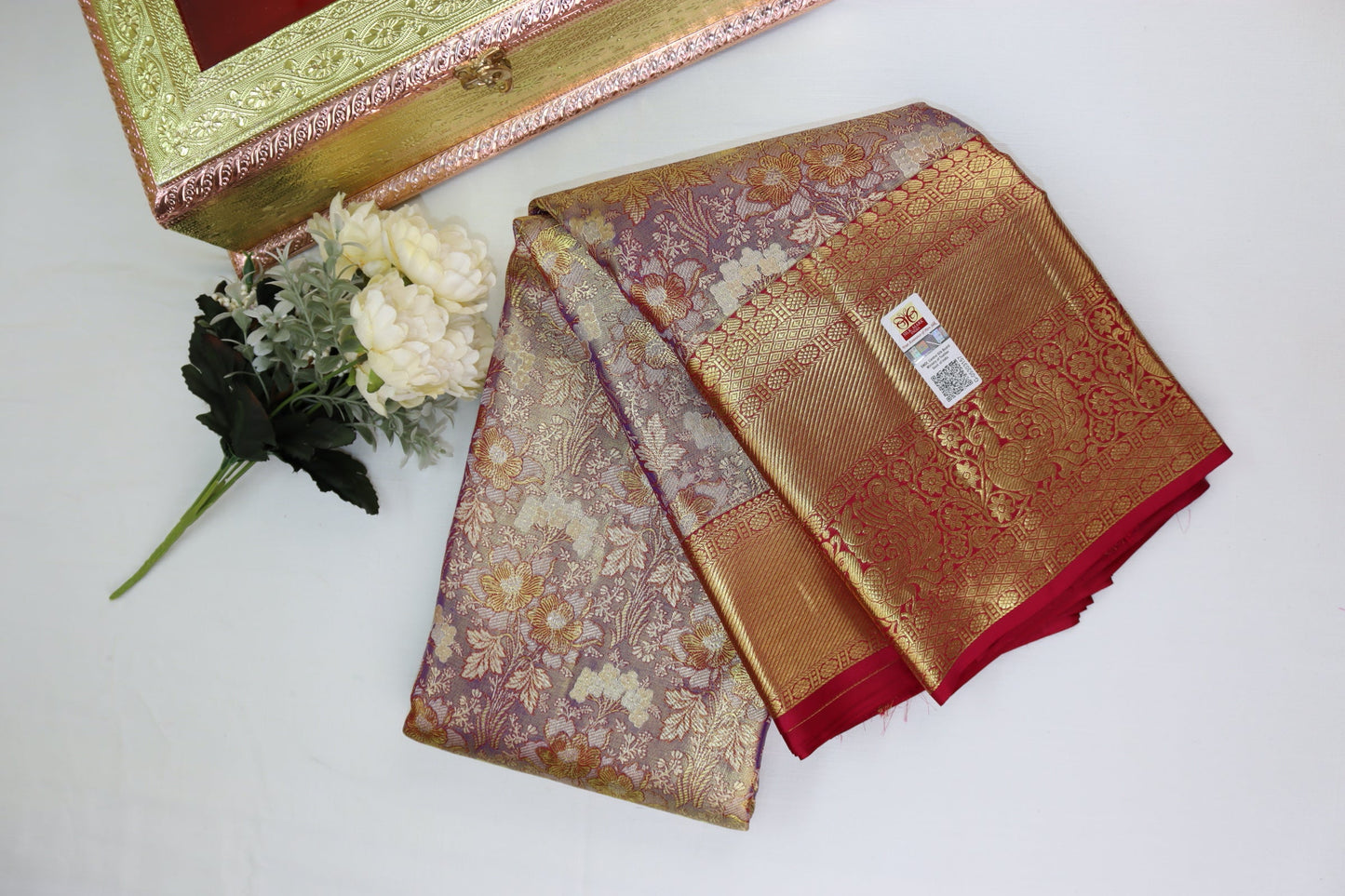 Exquisite Ash Pure Kanjipuram Saree From Weavers and Best on Online