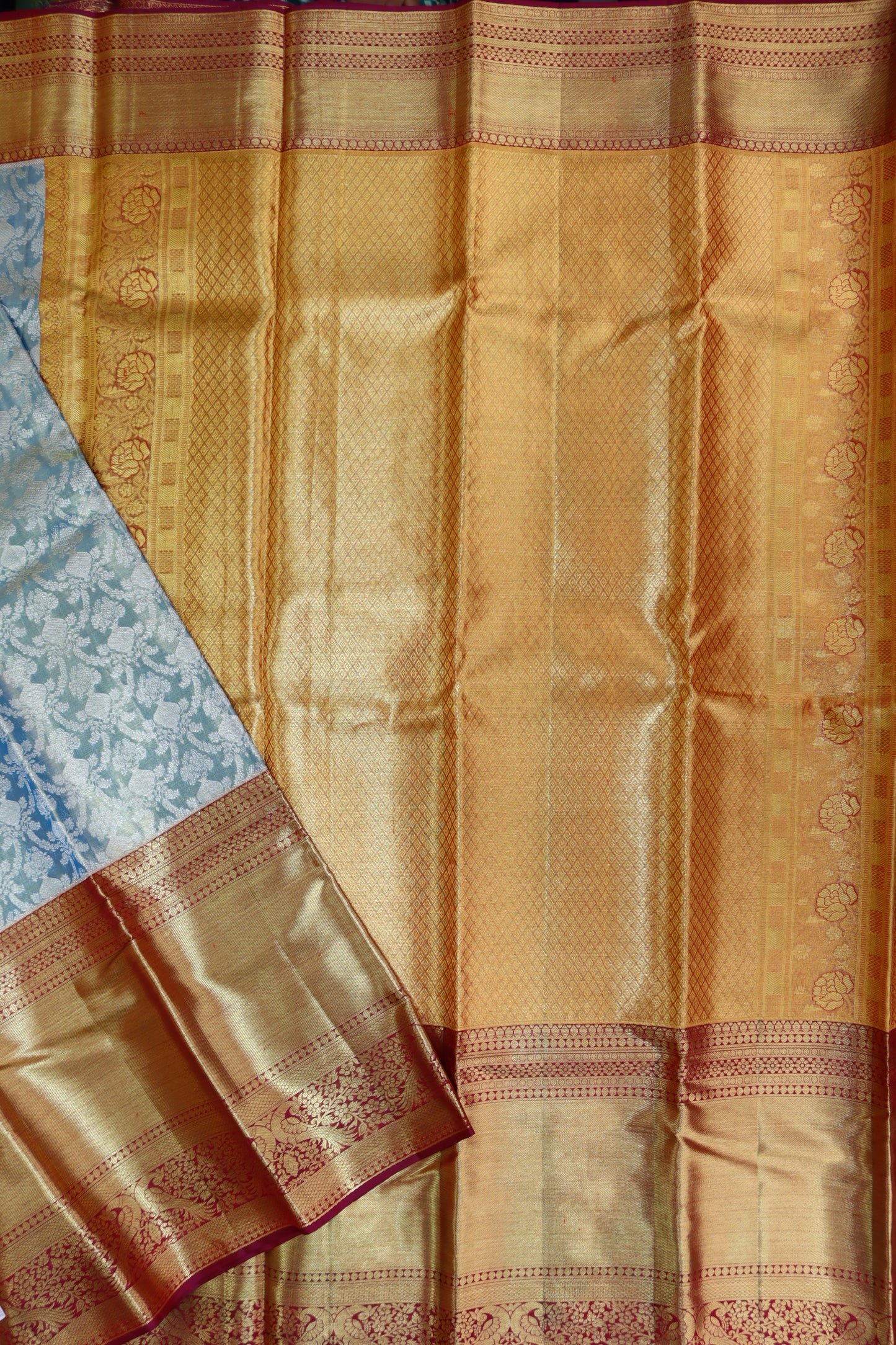 Gorgeous Light Blue Kanchipuram Silk Saree From Weavers and Best on Online
