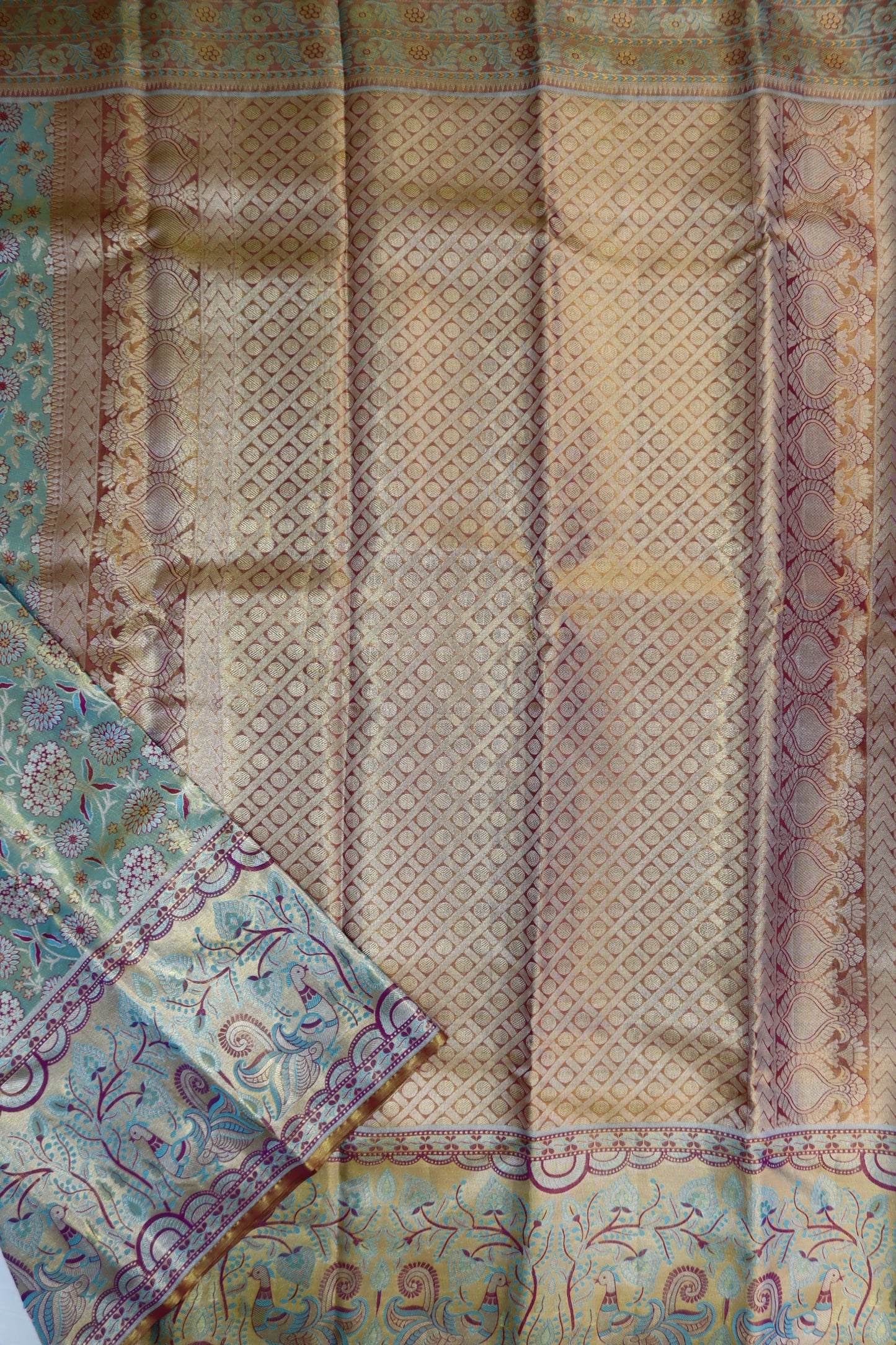 Luxurious Light Blue Kanchipuram Designer Silk Saree From Weavers and Best on Online