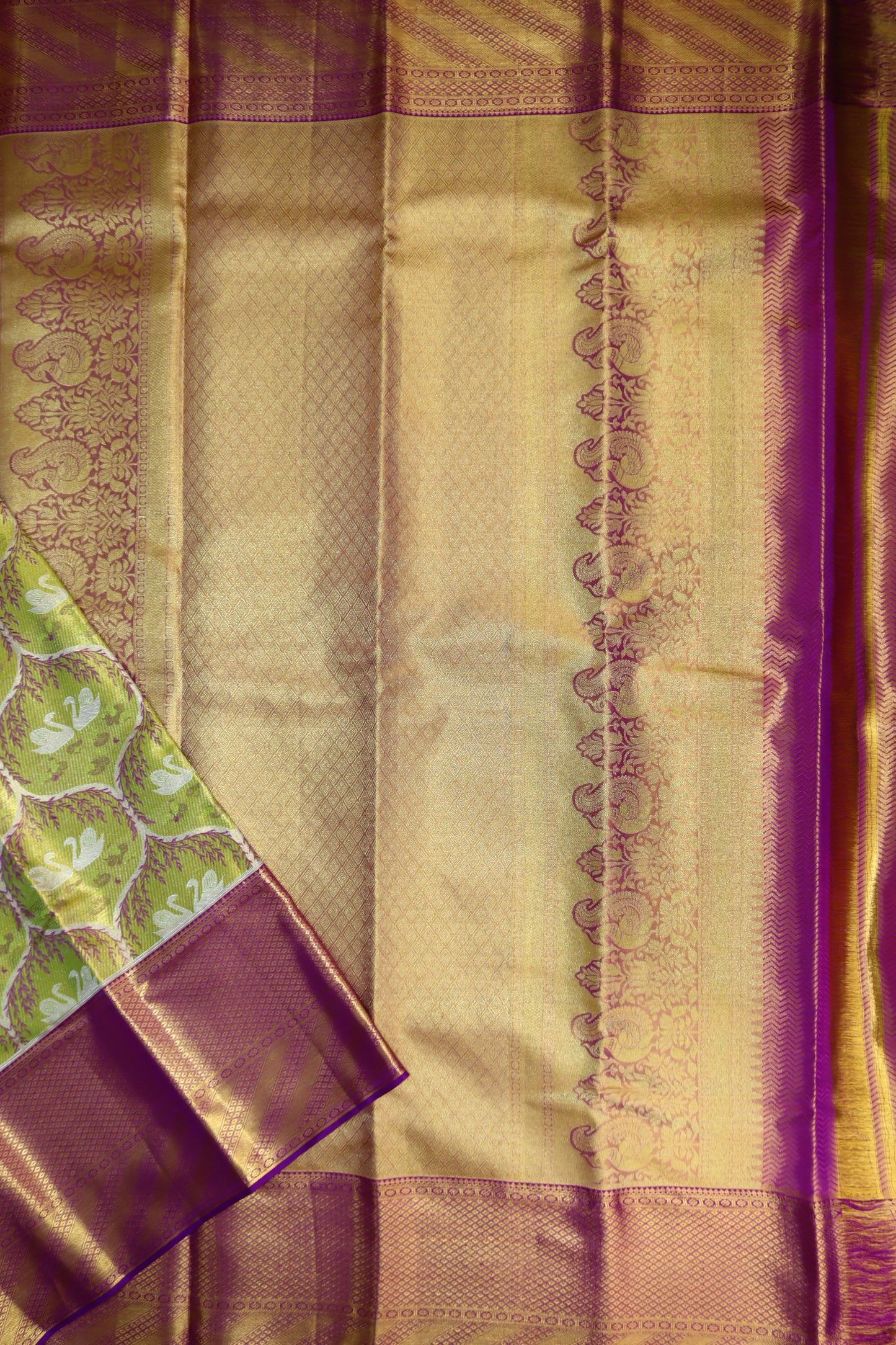 Classy Olive Green Kanchipuram Silk Saree From Weavers and Best on Online