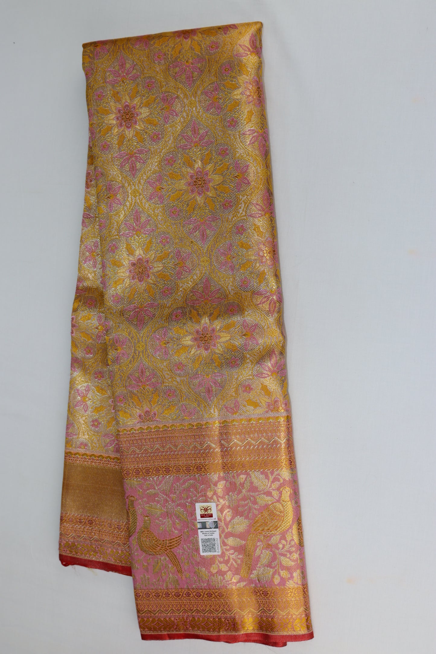Timeless Yellow With Pink Kanchipuram Silk Saree From Weavers and Best on Online