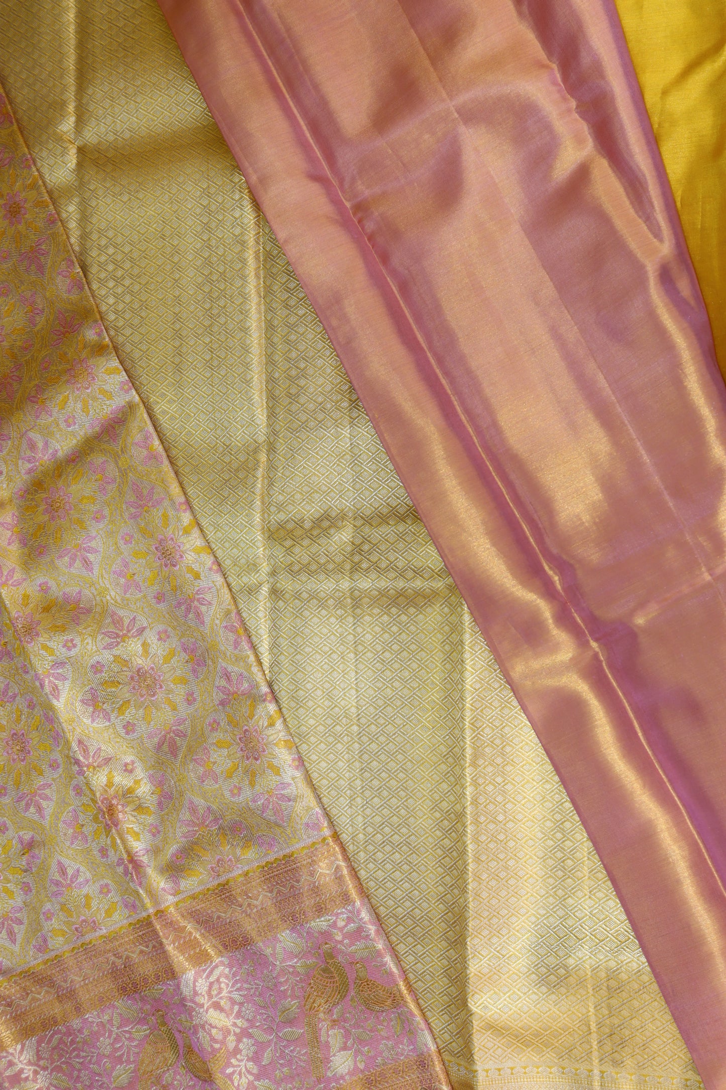 Timeless Yellow With Pink Kanchipuram Silk Saree From Weavers and Best on Online