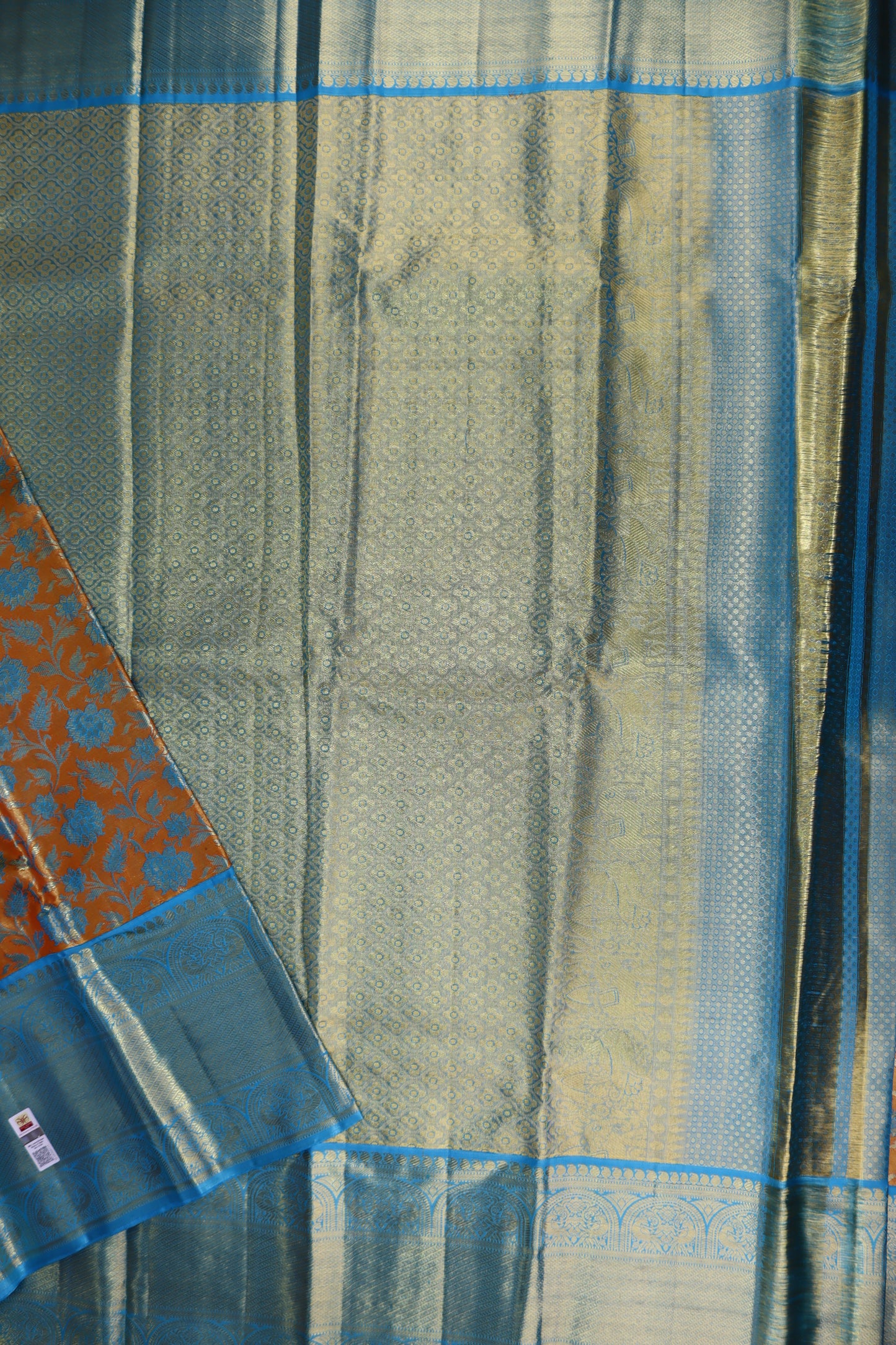 Timeless Orange with Blue Kanchipuram Silk Saree From Weavers and Best on Online