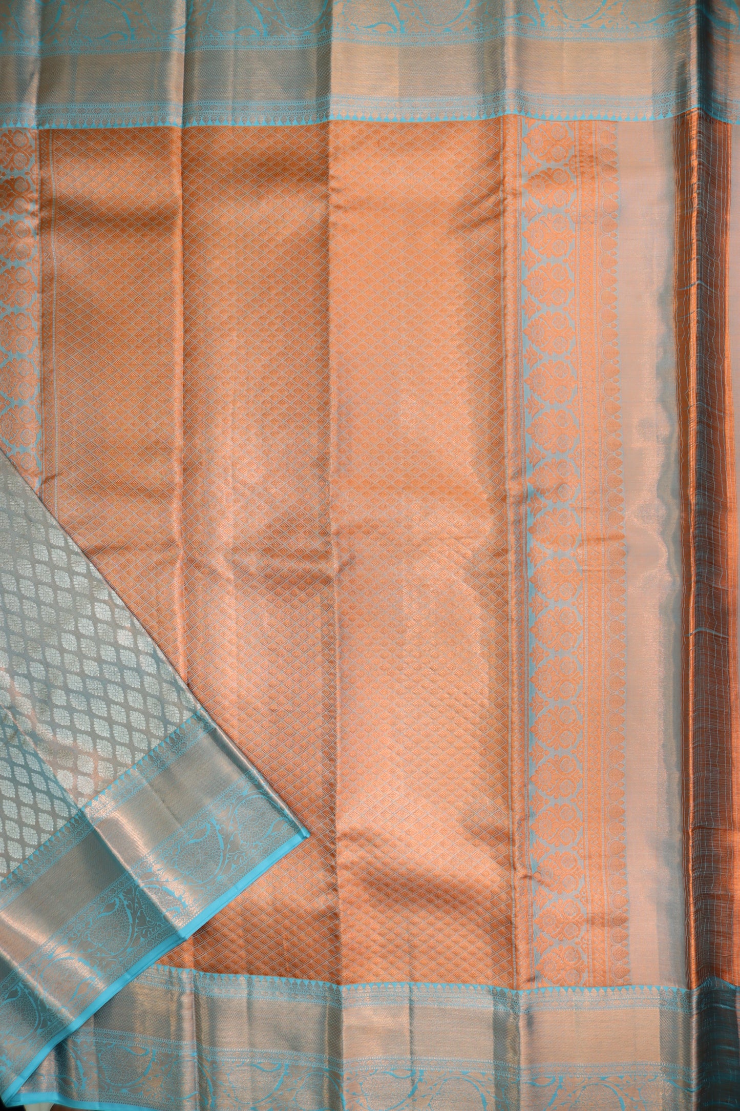 Rich Blue with Copper Kanchipuram Silk saree From Weavers and Best on Online