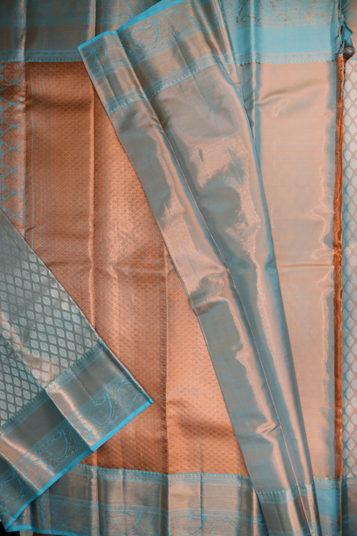 Rich Blue with Copper Kanchipuram Silk saree From Weavers and Best on Online
