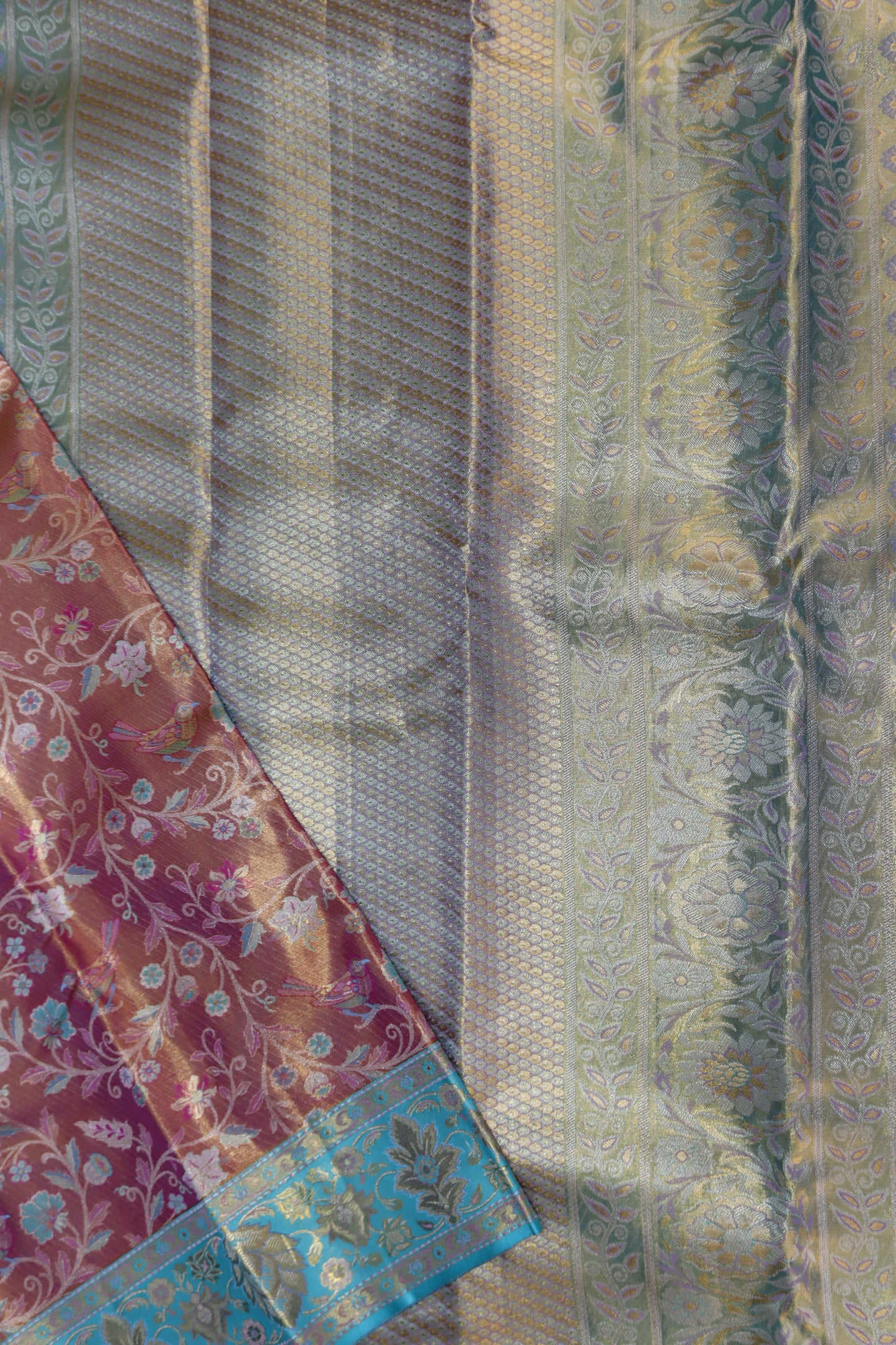 Classy Multi-color Kanchipuram Silk Saree From Weavers and Best on Online