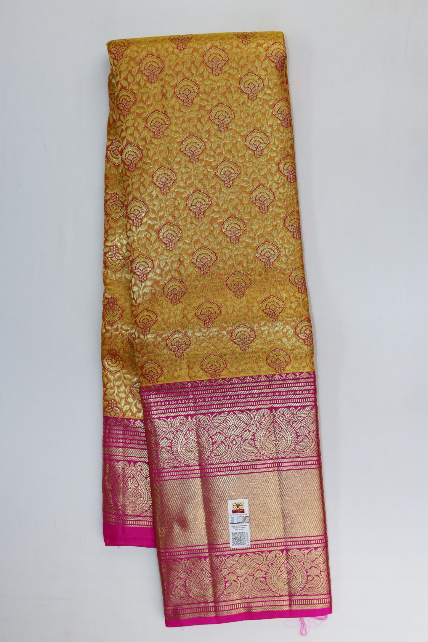 Fine Goldish Yellow Kanchipuram Silk Saree From Weavers and Best on Online