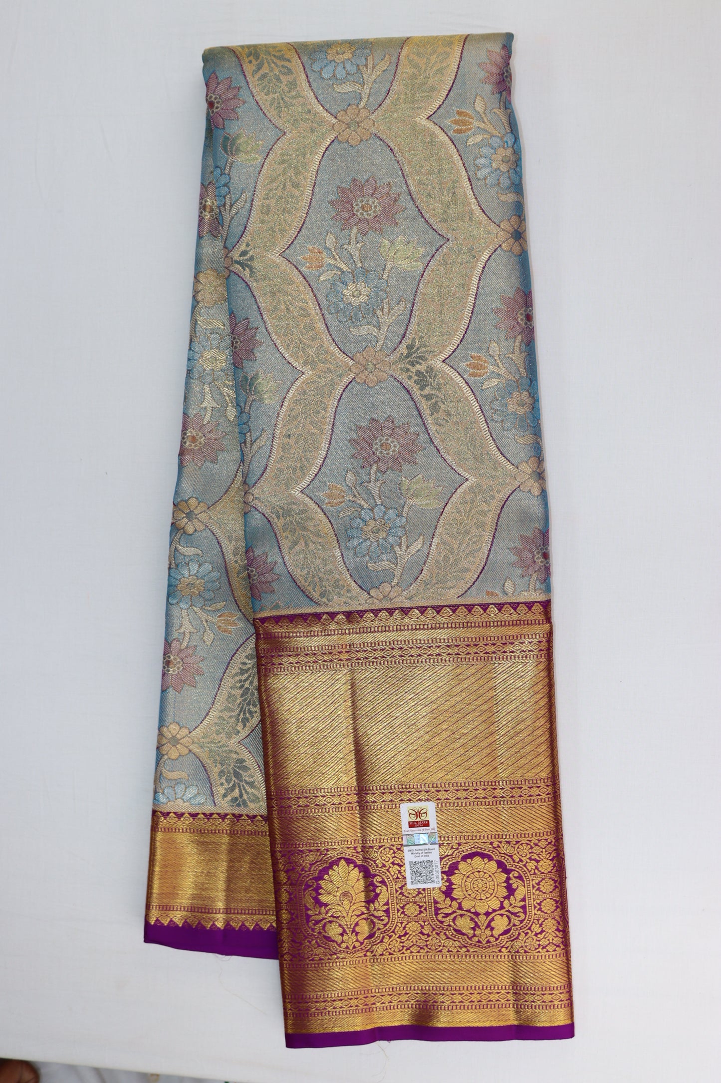 Beautifull Grey Kanchipuram Silk Saree From Weavers and Best on Online