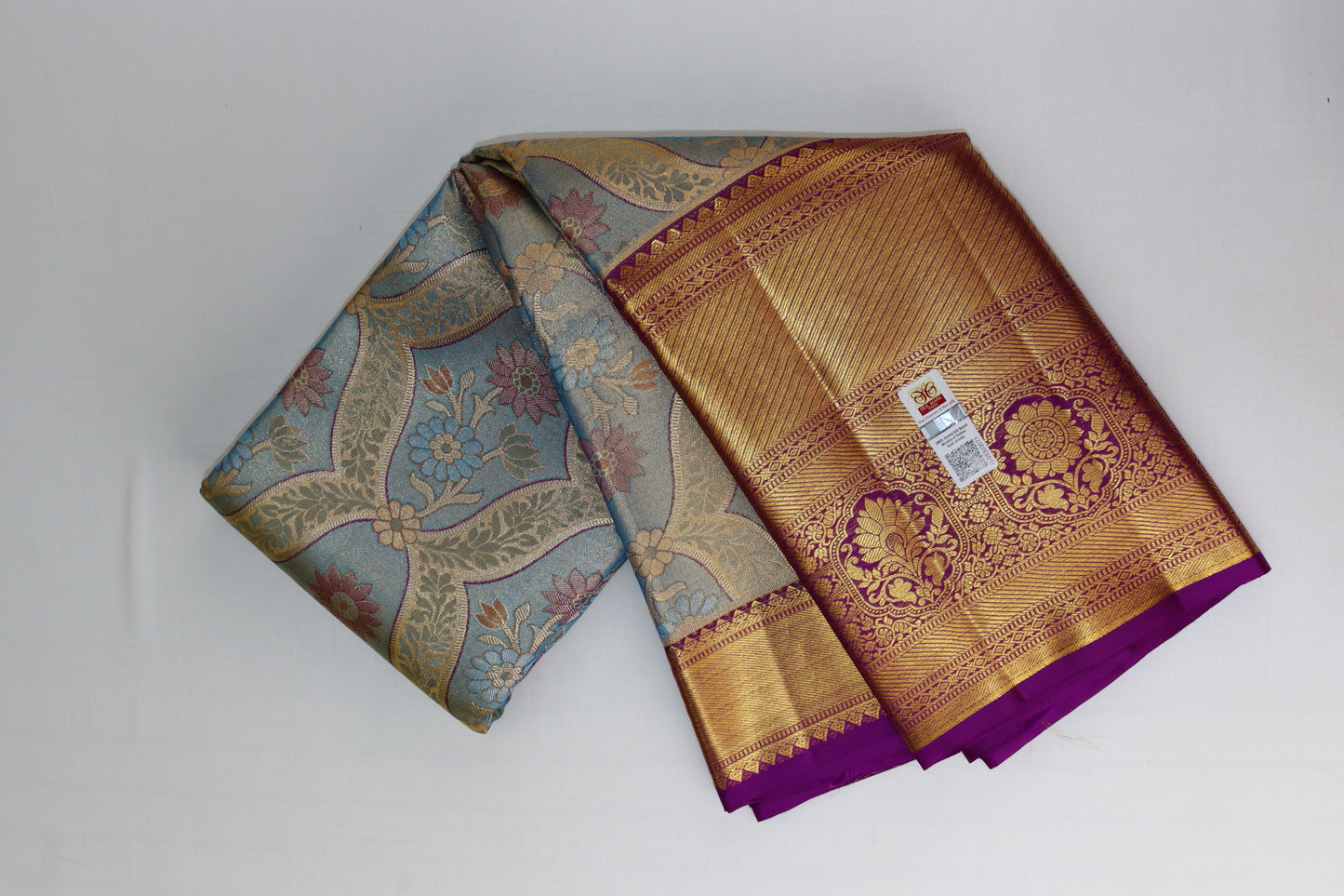 Beautifull Grey Kanchipuram Silk Saree From Weavers and Best on Online