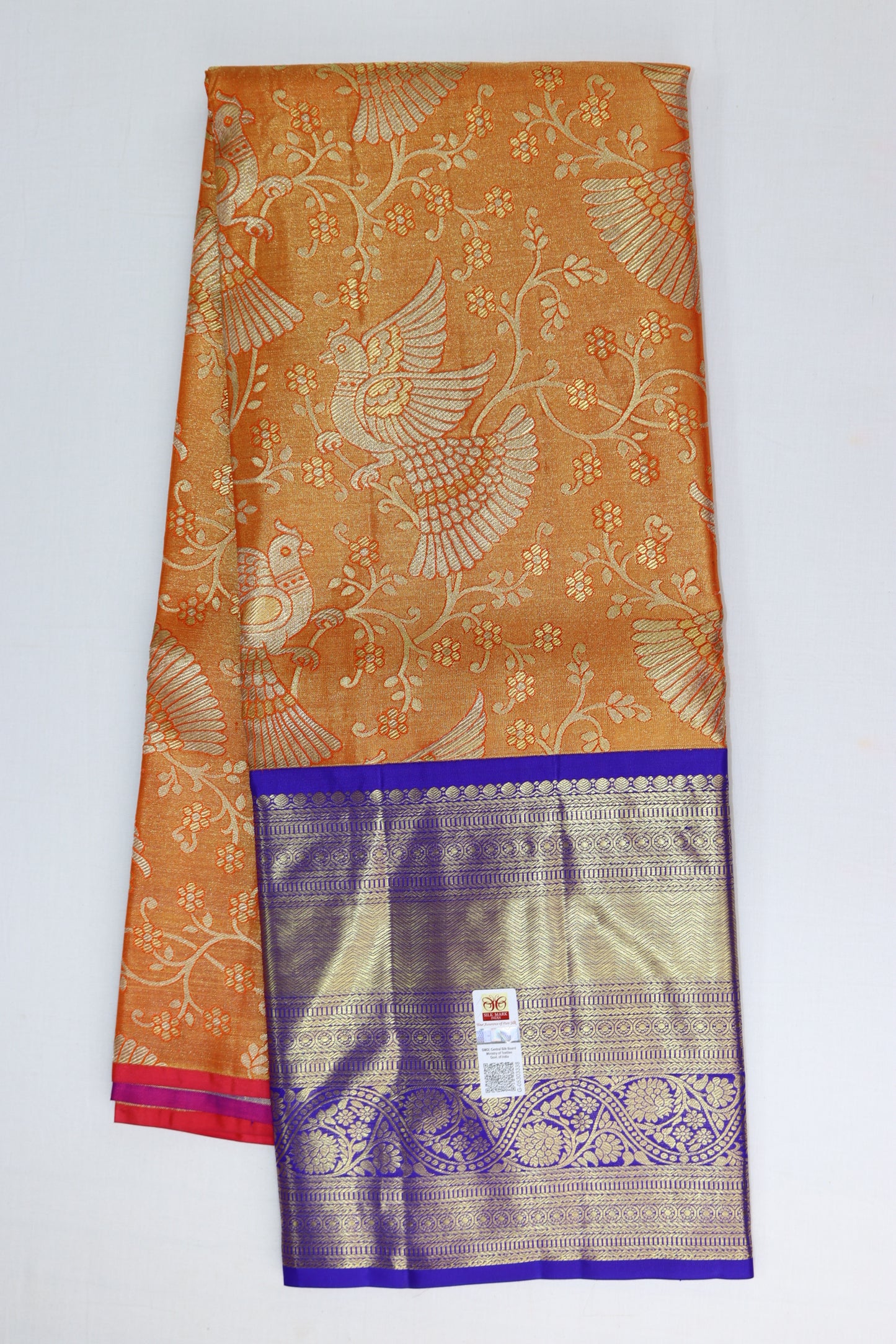 Timeless Fire Orange Kanchipuram Pattu Pavada From Weavers and Best on Online