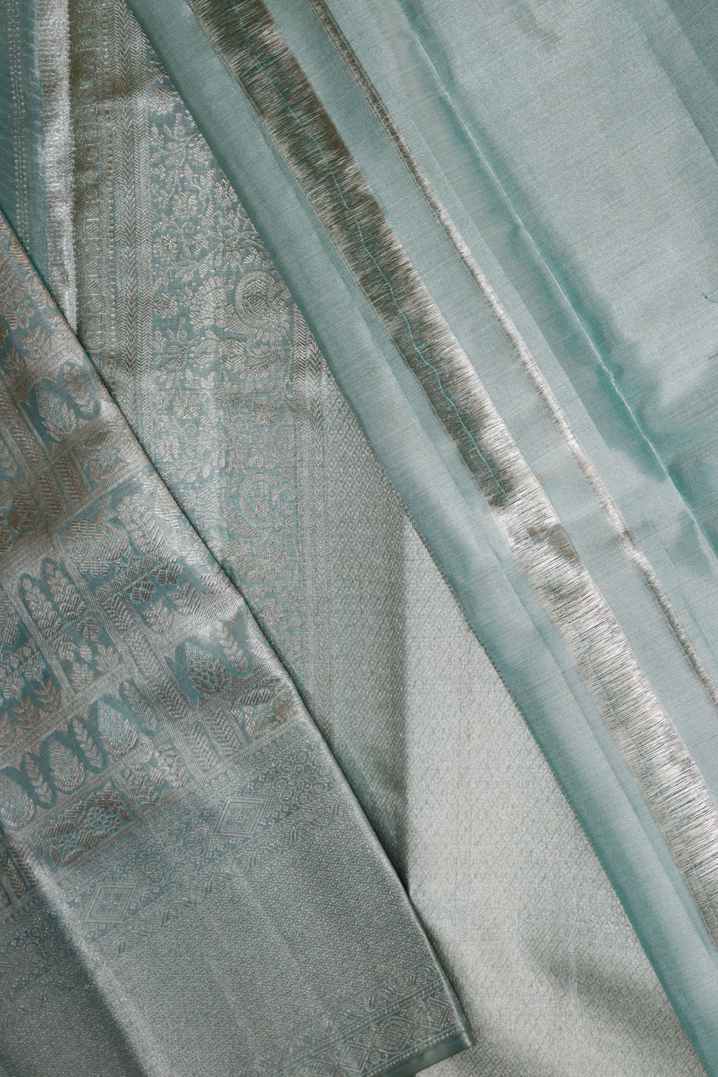 Trendy Light Teal Kanchipuram Silk saree From Weavers and Best on Online