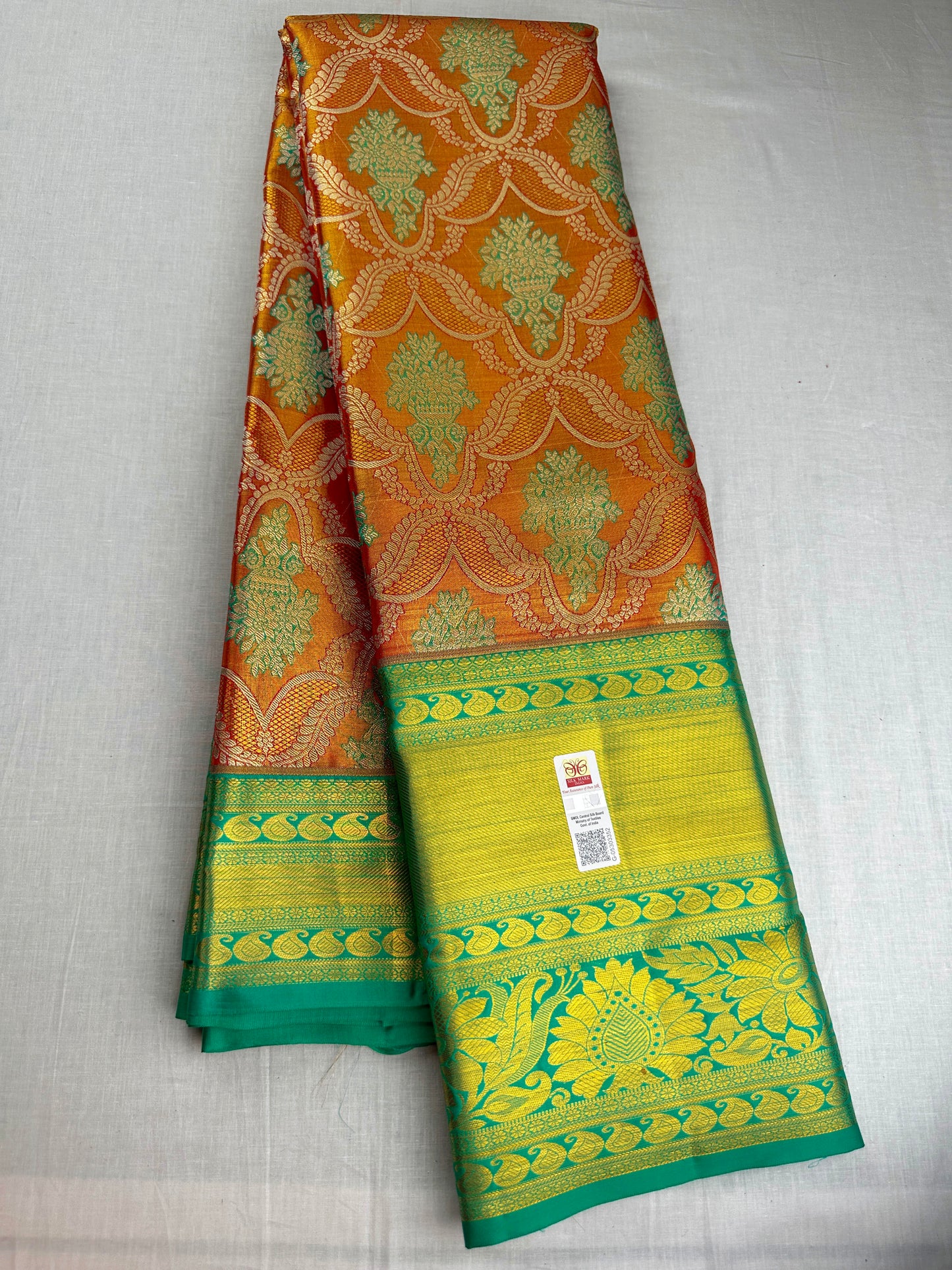Exotic Orange Kanchipuram Silk Saree From Weavers and Best on Online
