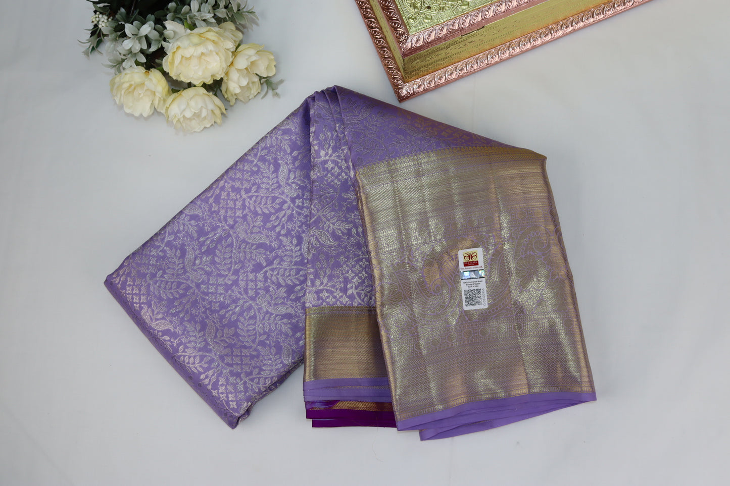 Elegant Lavender with Gold Kanchipuram Silk saree From Weavers and Best on Online