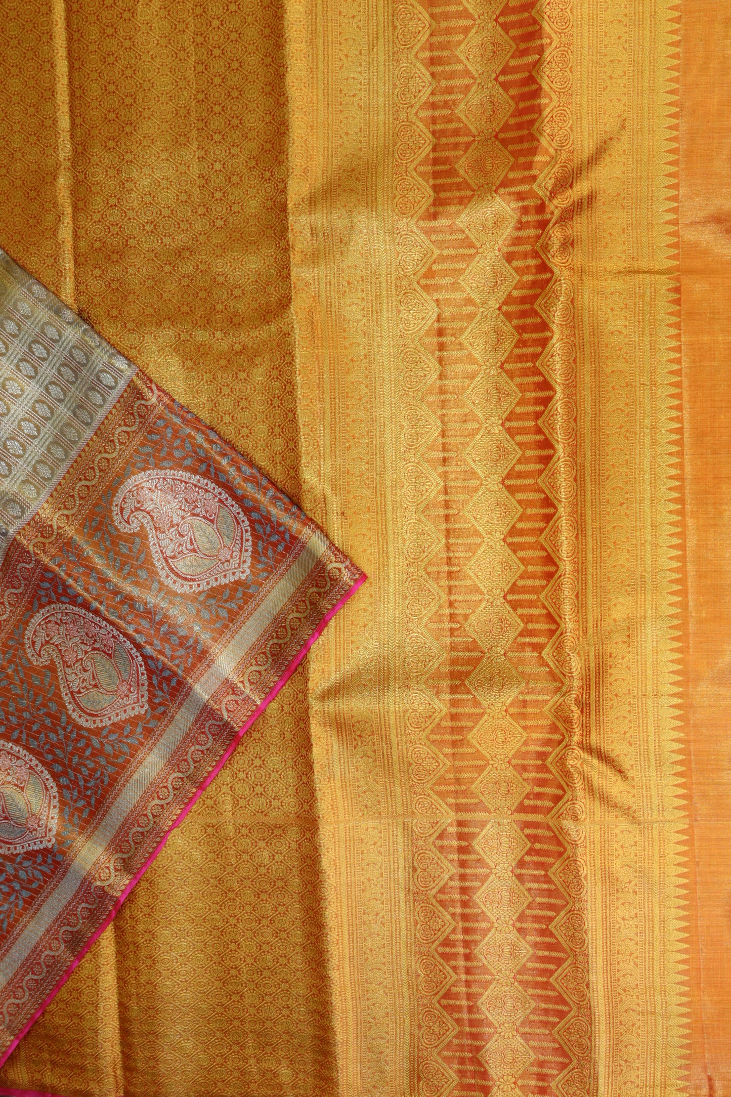 Elegant Beige With Red Kanchipuram Silk Saree