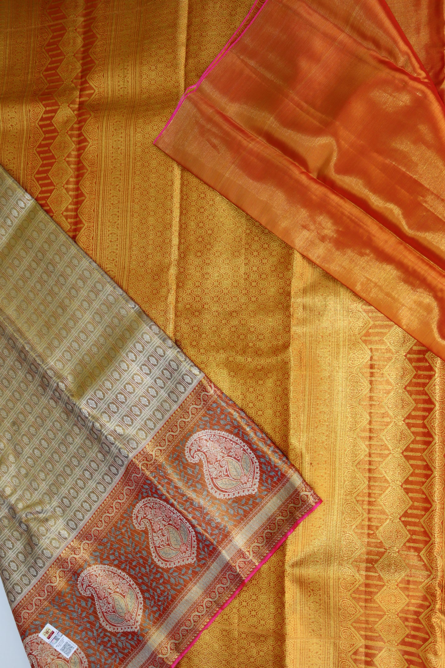 Elegant Beige With Red Kanchipuram Silk Saree