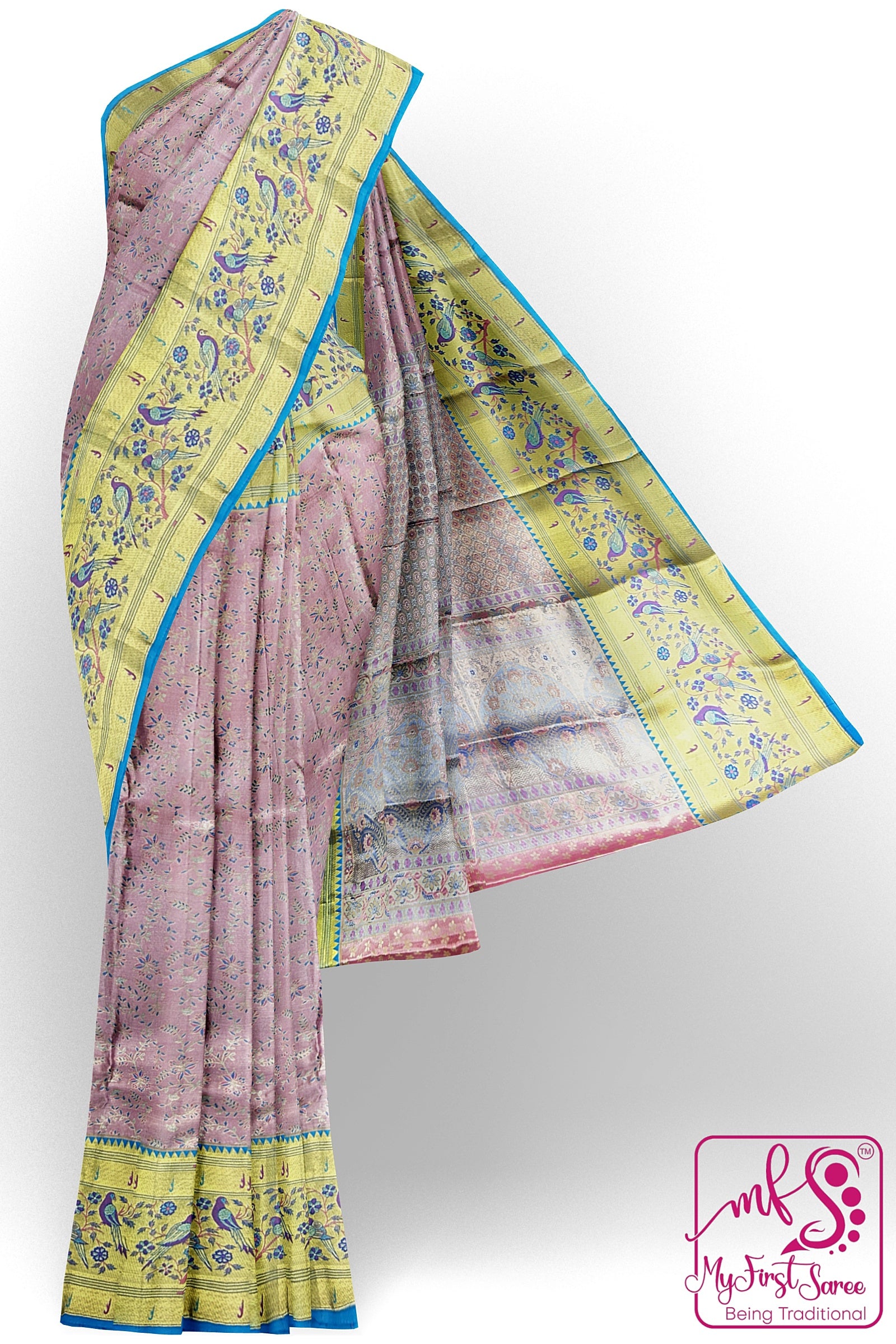 Kanchipuram Silk Saree Baby Pink with designs all over the body and Golden Zari Border main image 1