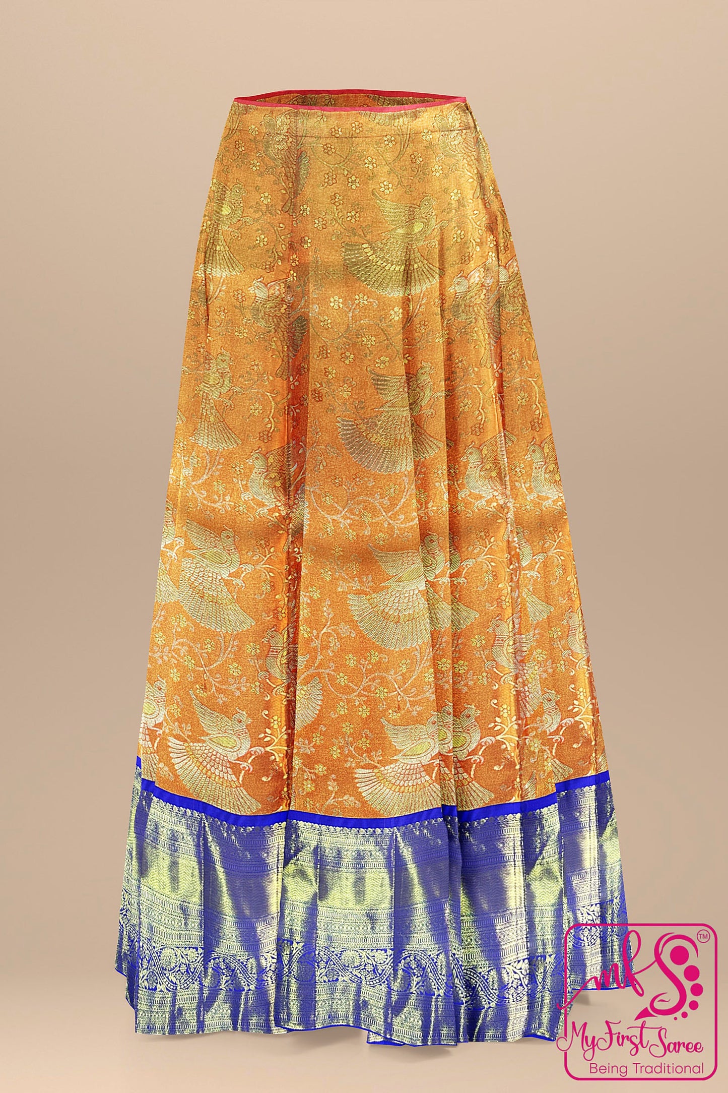 Timeless Fire Orange Kanchipuram Pattu Pavada From Weavers and Best on Online