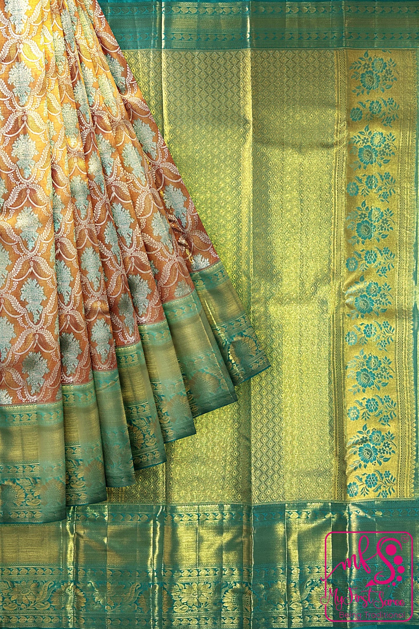 Exotic Orange Kanchipuram Silk Saree From Weavers and Best on Online