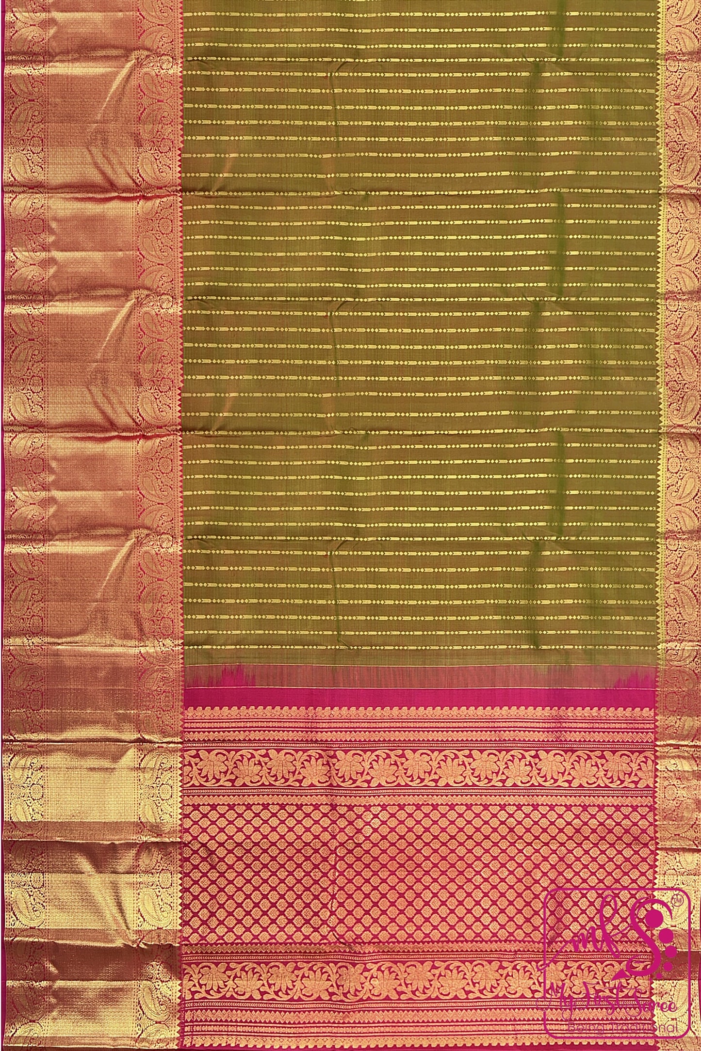 Traditional Olive Green Kanchipuram Silk Saree From Weavers and Best on Online