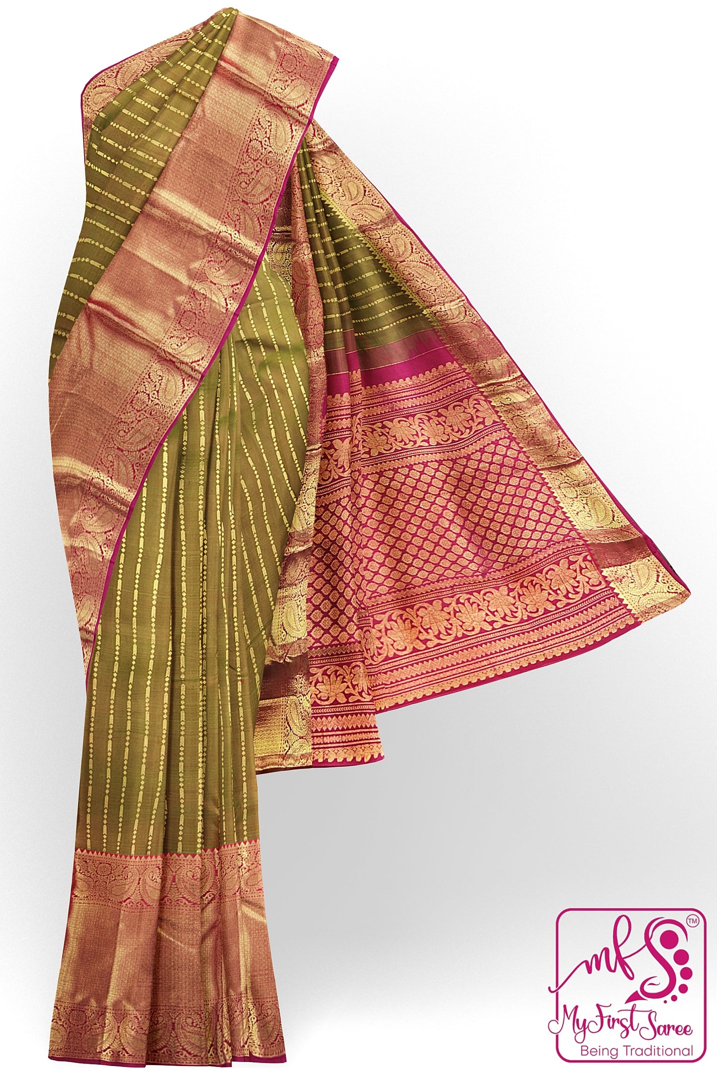 Traditional Olive Green Kanchipuram Silk Saree From Weavers and Best on Online