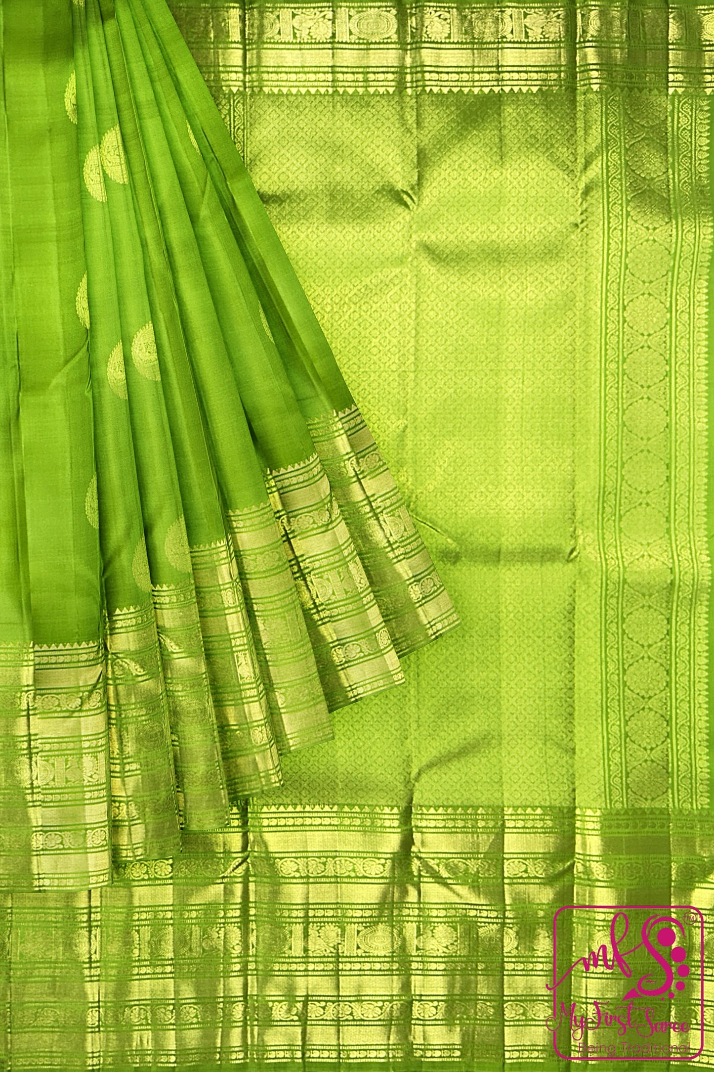 Traditional Parrot green Kanchipuram Silk Saree From Weavers and Best on Online