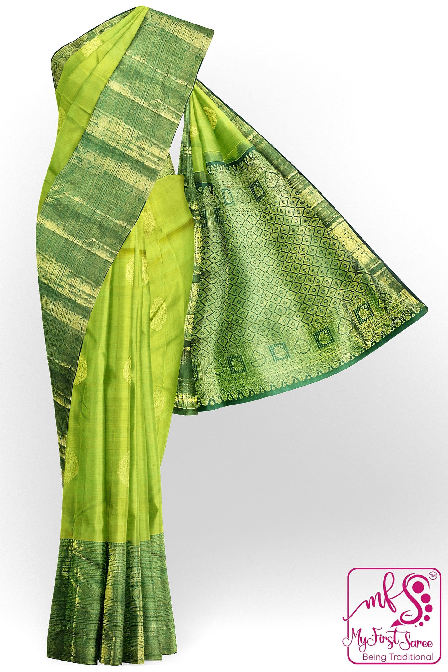 Traditional Green Kanchipuram Silk Saree From Weavers and Best on Online