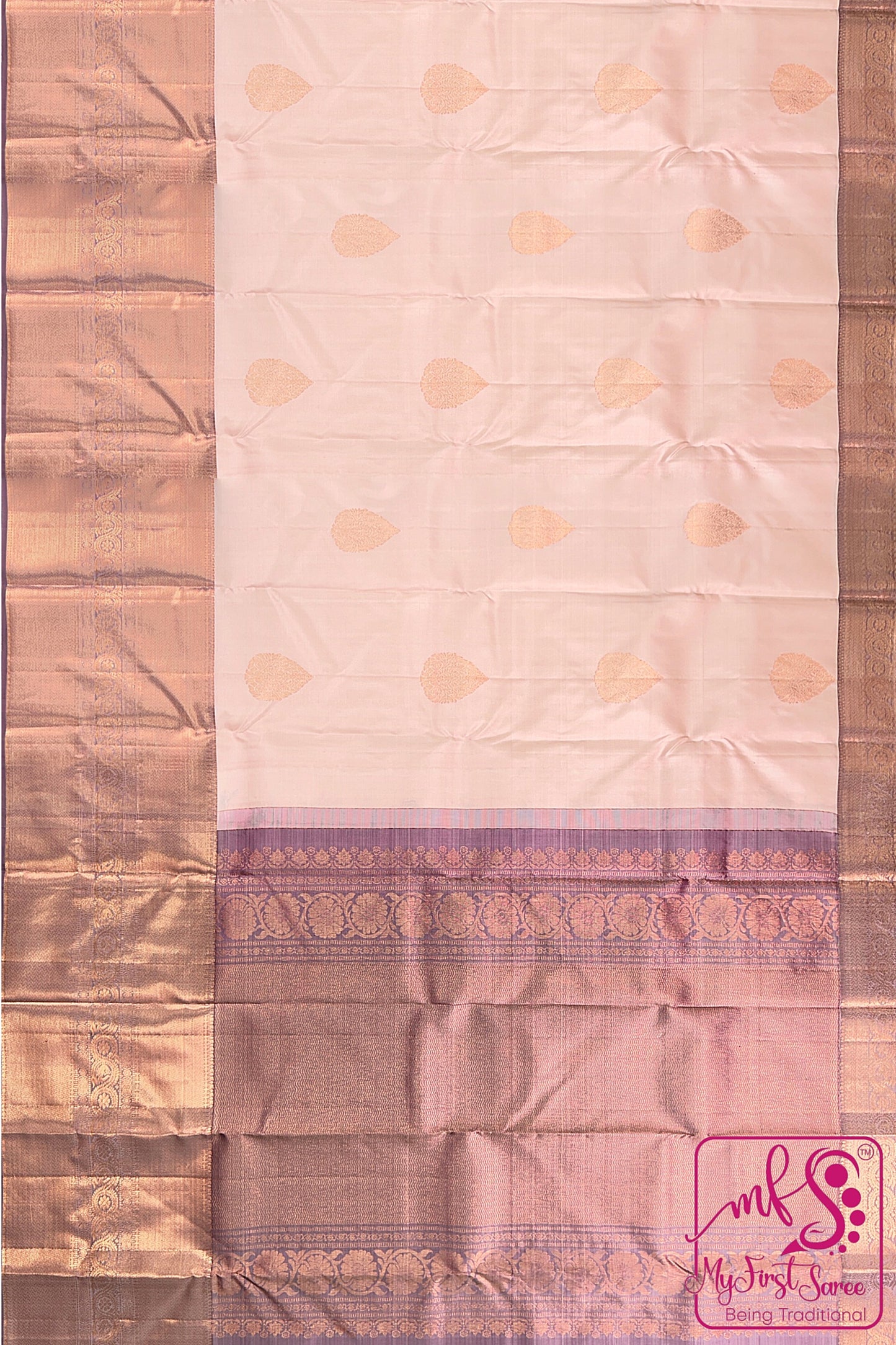 Classy Cream Kanchipuram Silk Saree From Weavers and Best on Online