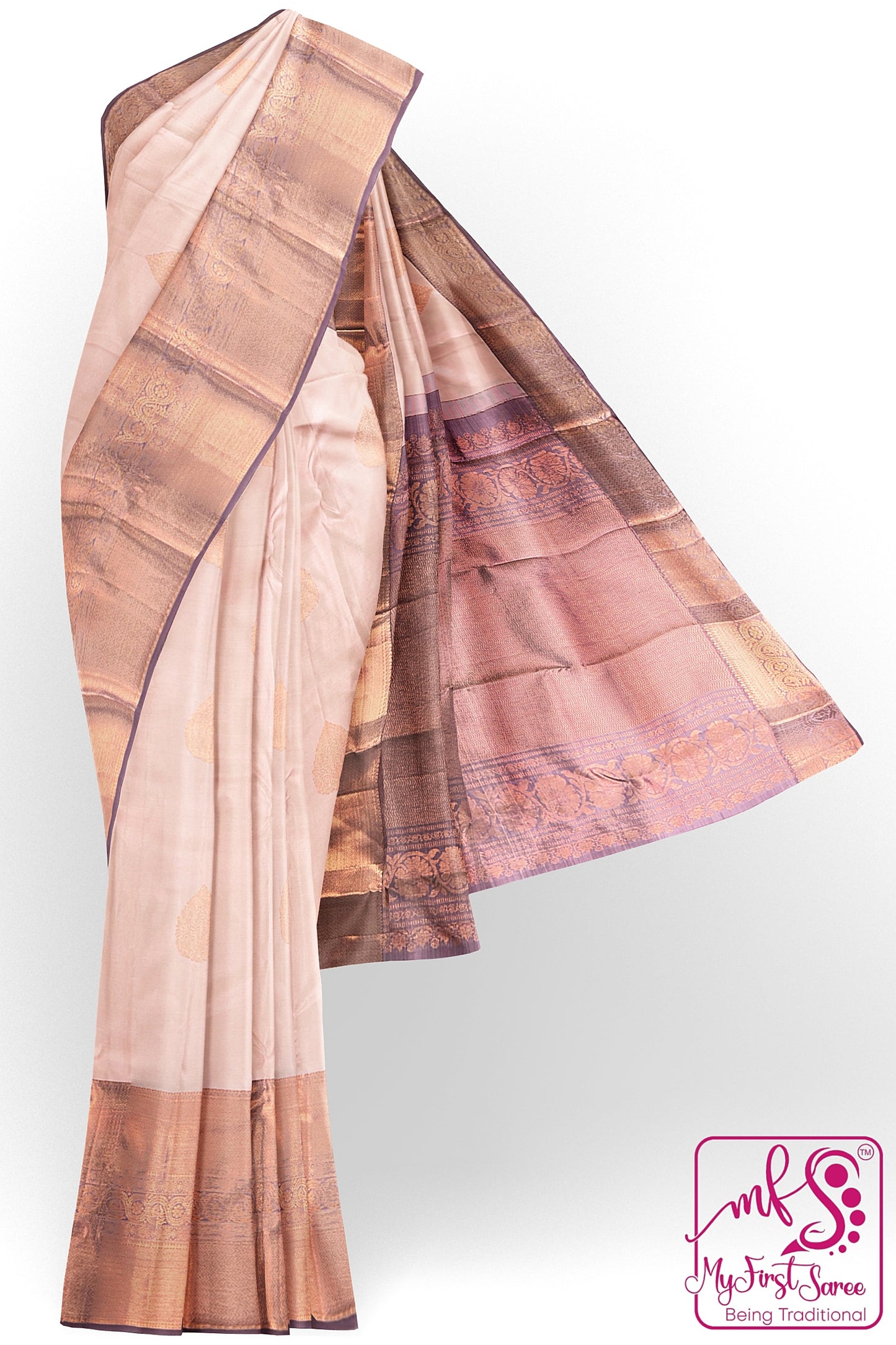 Classy Cream Kanchipuram Silk Saree From Weavers and Best on Online