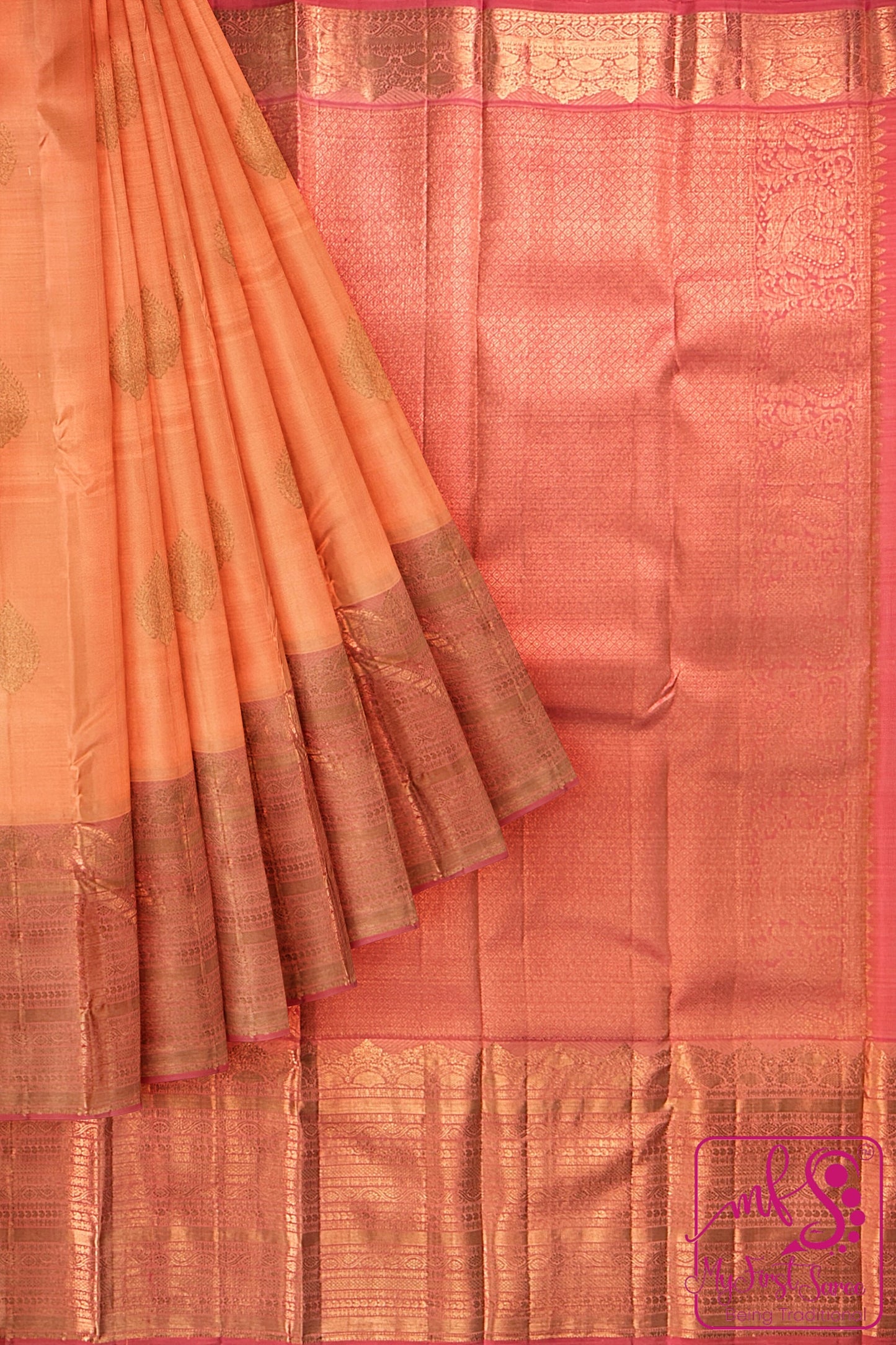 Rustic Orange Kanchipuram Silk Saree From Weavers and Best on Online