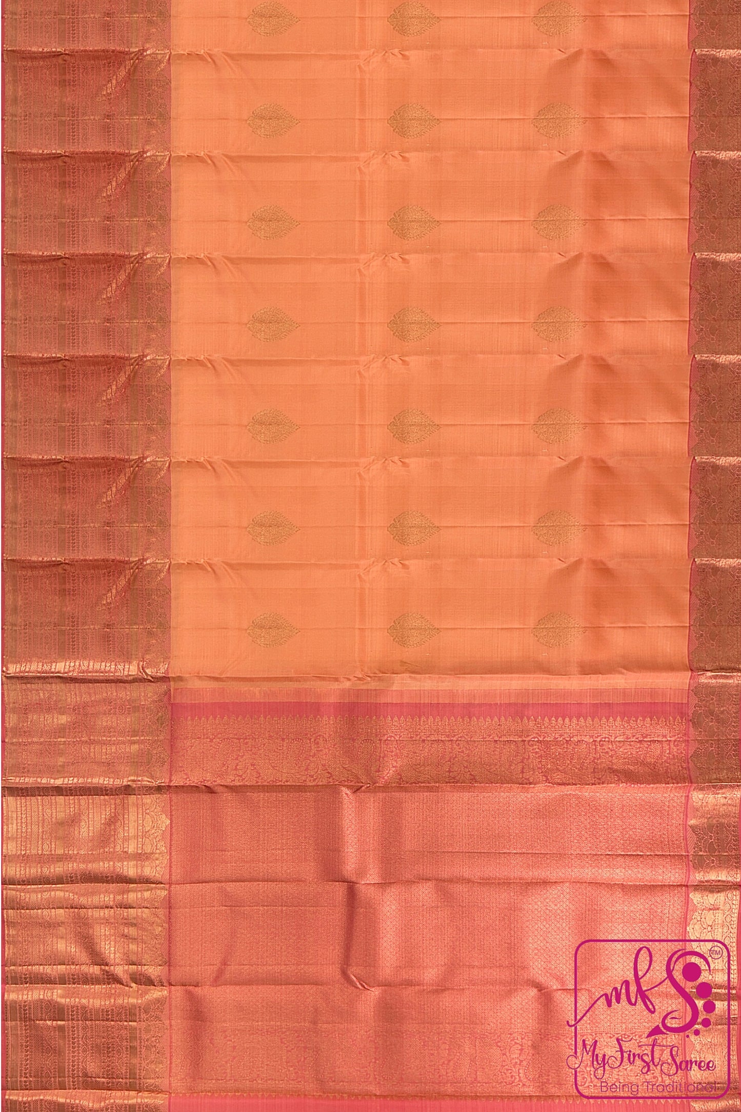 Rustic Orange Kanchipuram Silk Saree From Weavers and Best on Online
