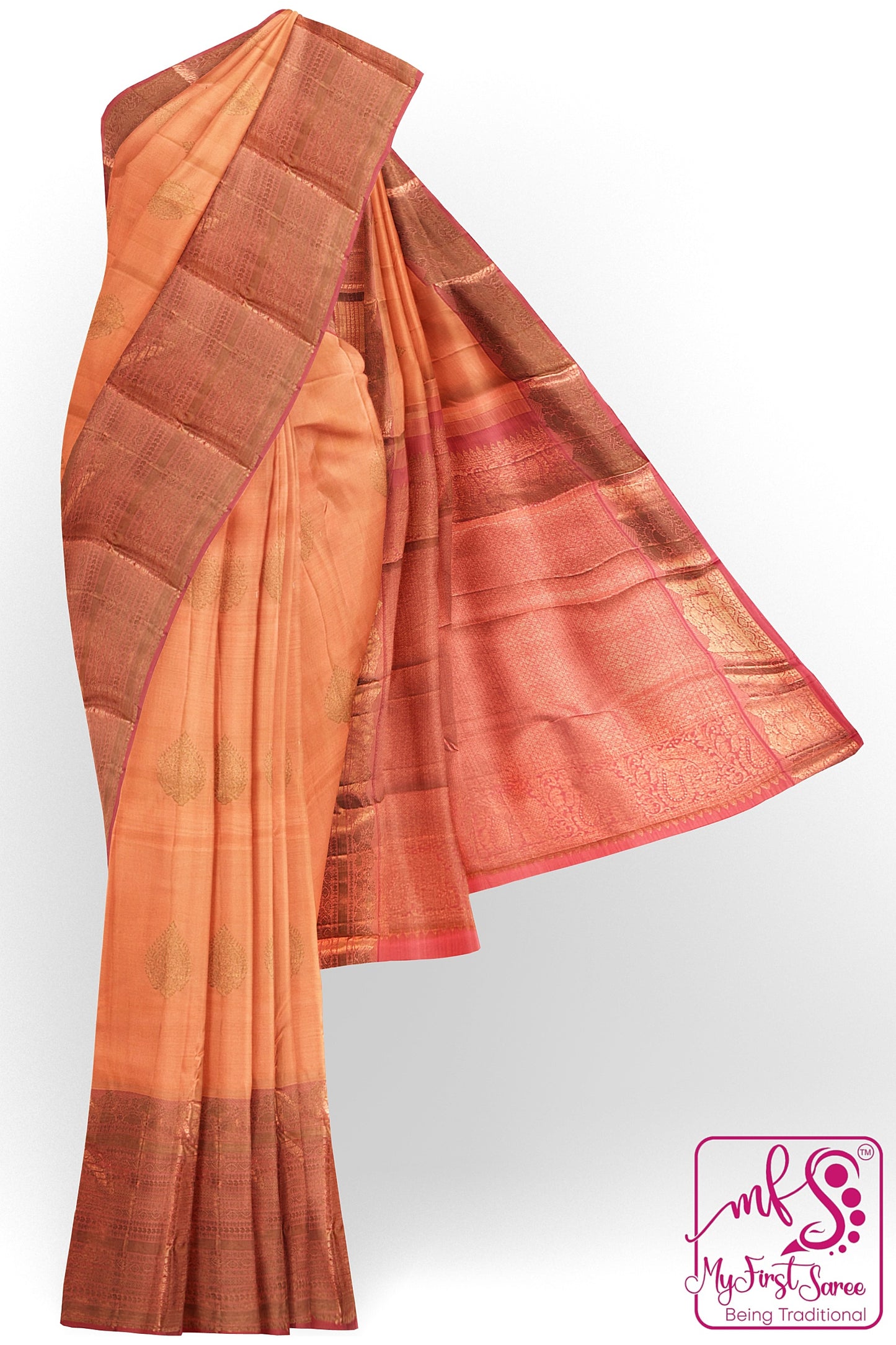 Rustic Orange Kanchipuram Silk Saree From Weavers and Best on Online