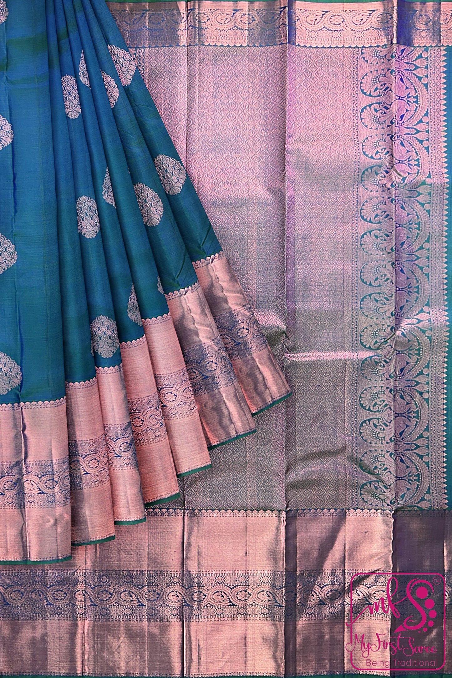 Classy Blue Kanchipuram Silk Saree From Weavers and Best on Online