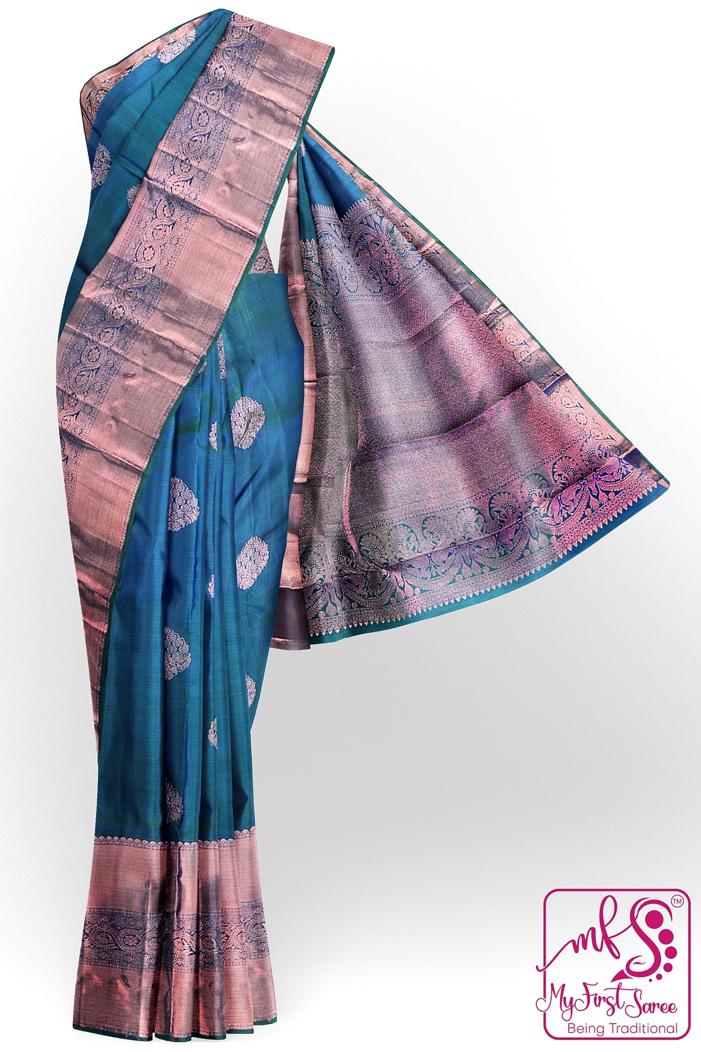 Classy Blue Kanchipuram Silk Saree From Weavers and Best on Online