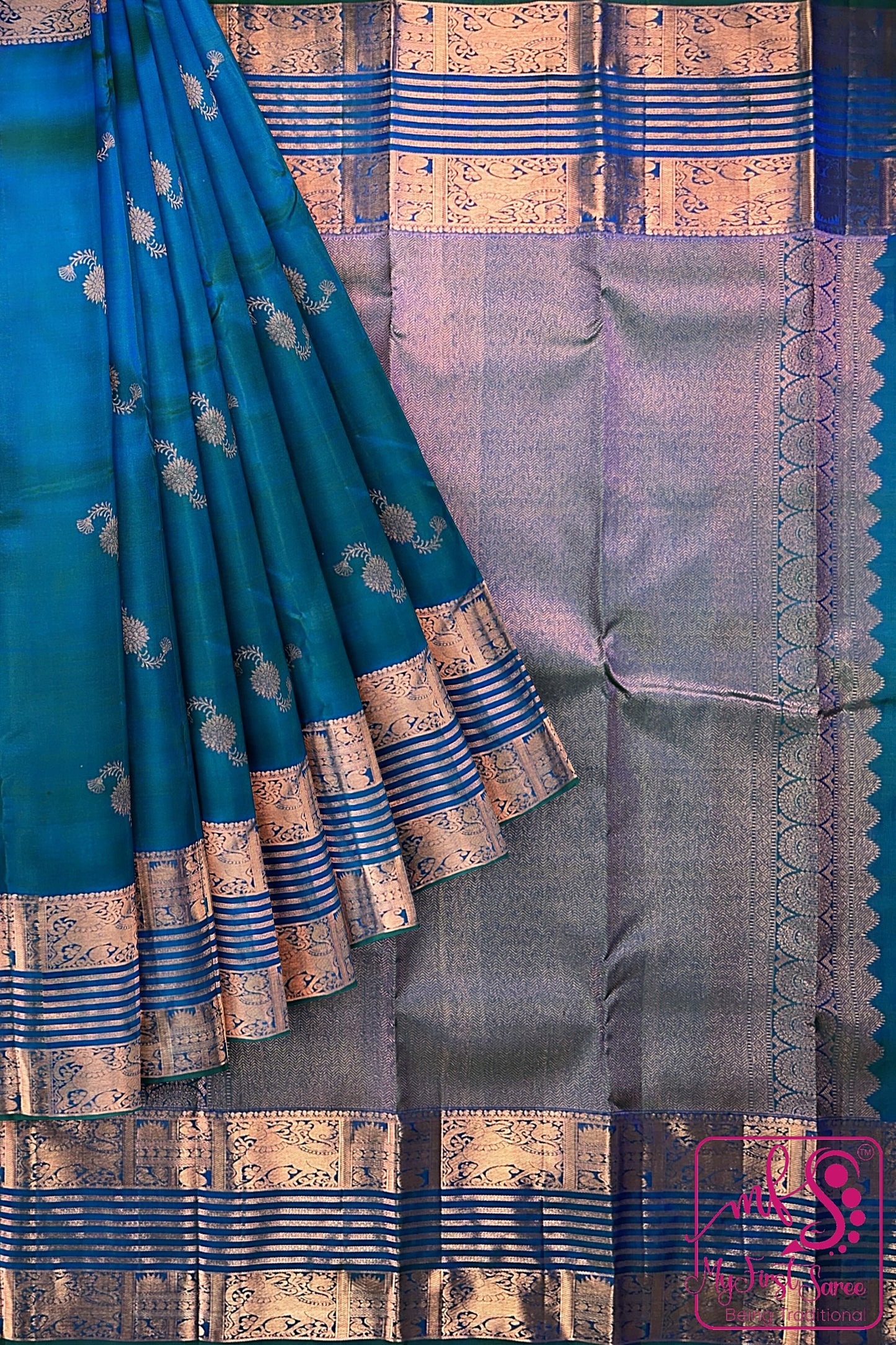 Exotic Blue Kanchipuram Silk Saree From Weavers and Best on Online