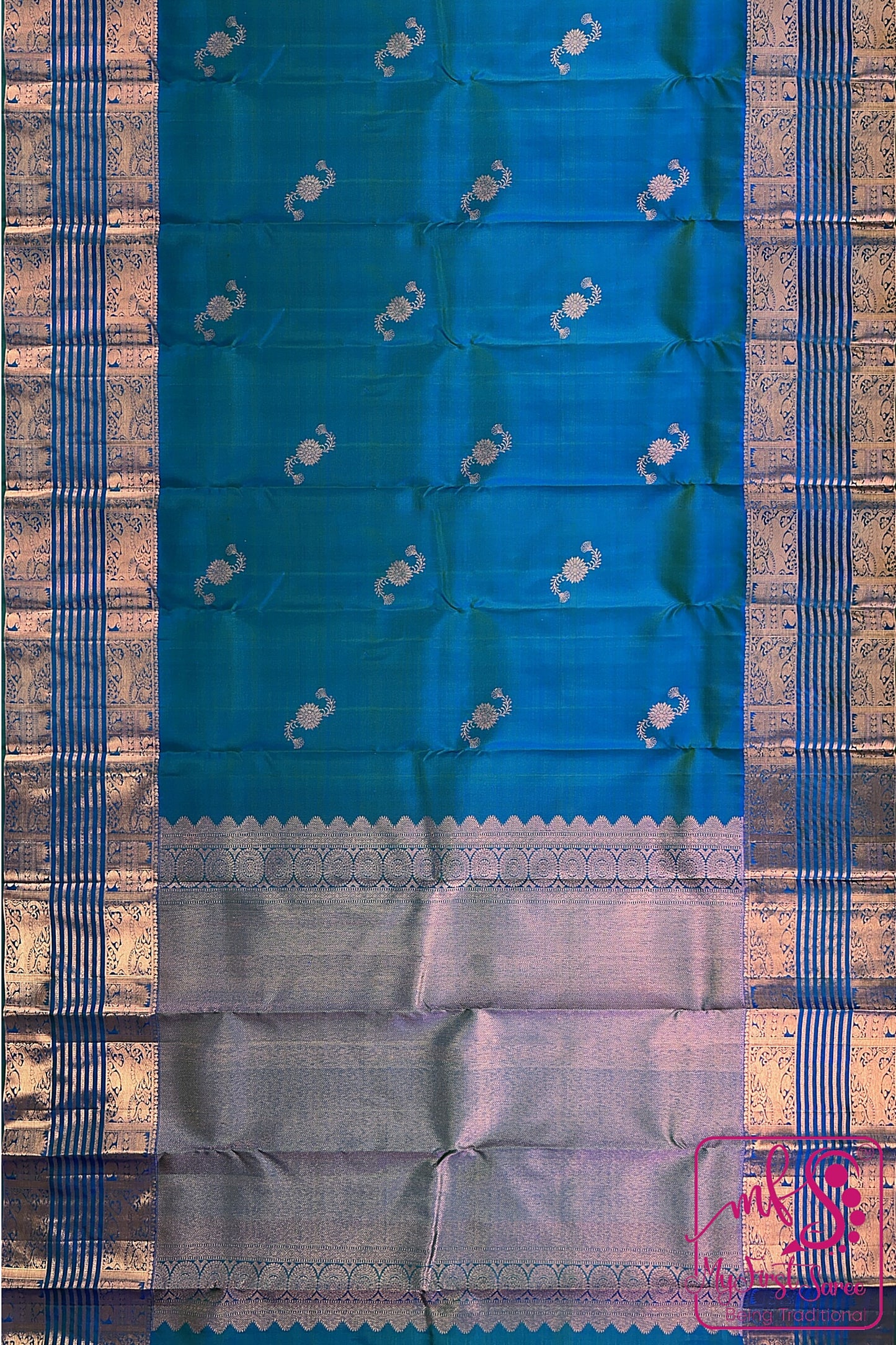 Exotic Blue Kanchipuram Silk Saree From Weavers and Best on Online