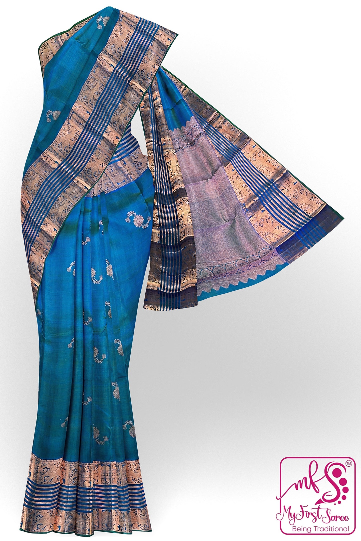 Exotic Blue Kanchipuram Silk Saree From Weavers and Best on Online