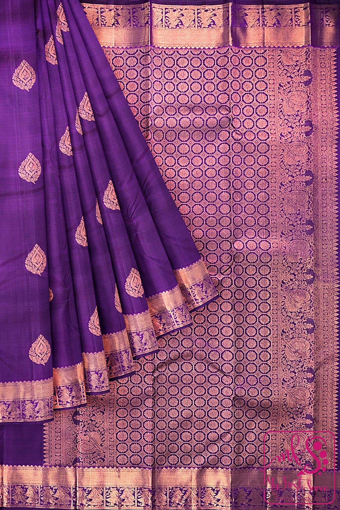 Classy Violet Kanchipuram Silk Saree From Weavers and Best on Online