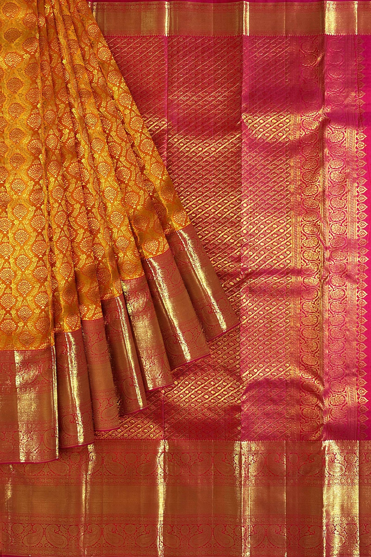 Rich Mustard Yellow Kanchipuram Silk Saree From Weavers and Best on Online