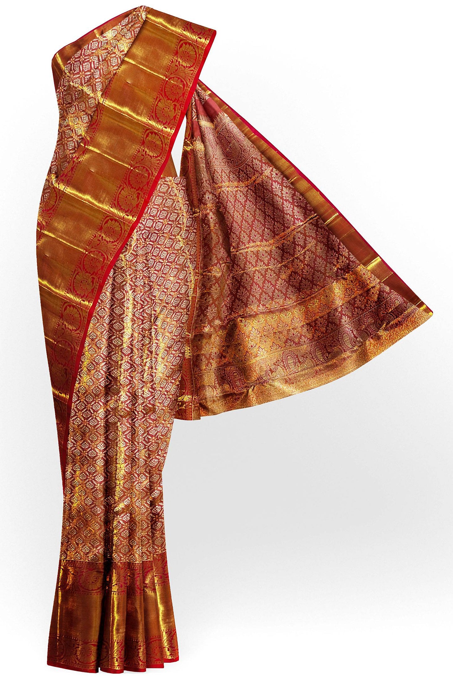 Fine Marron Kanchipuram Silk Saree From Weavers and Best on Online