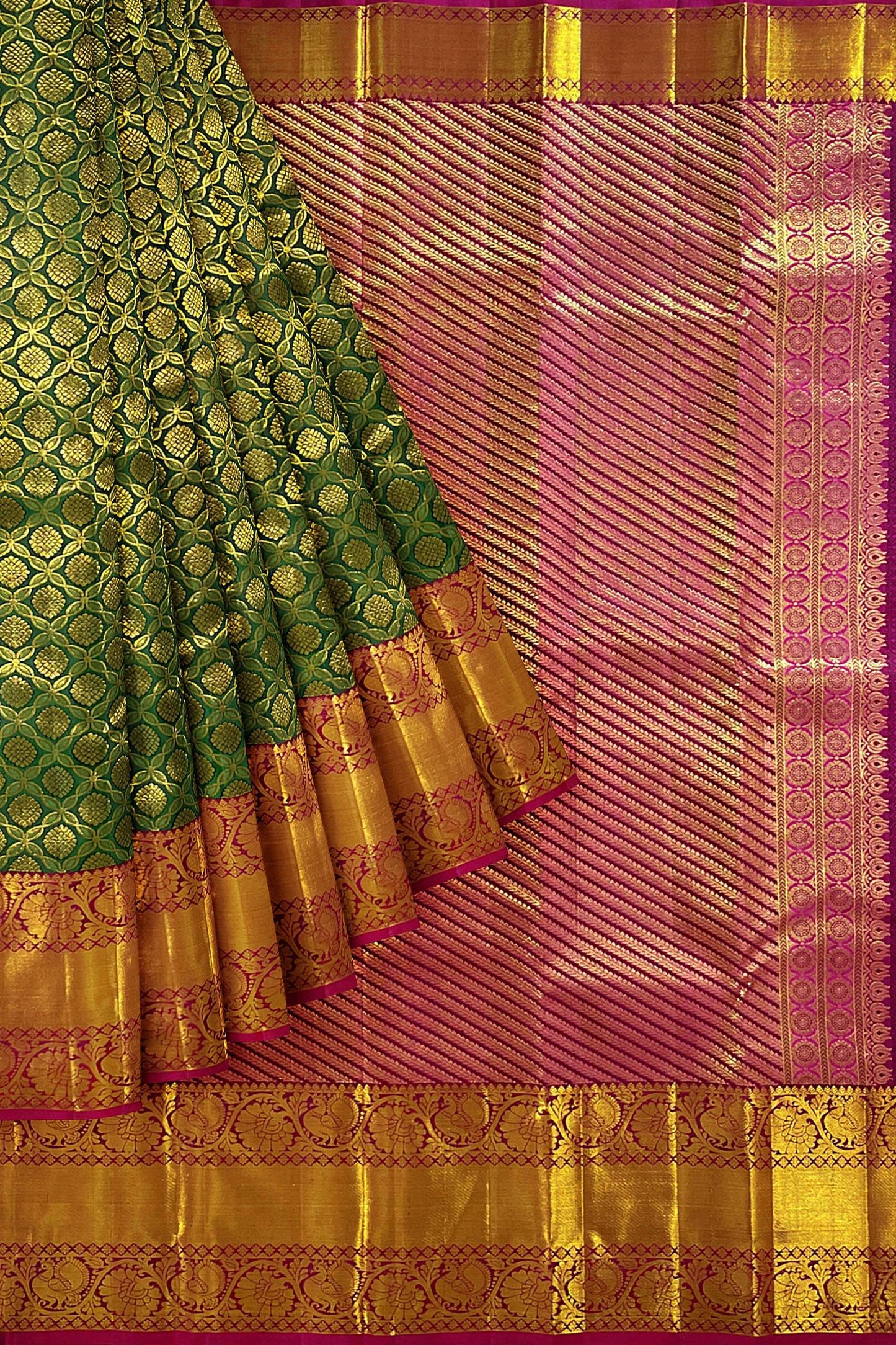 Classy Green Kanchipuram Silk Saree From Weavers and Best on Online