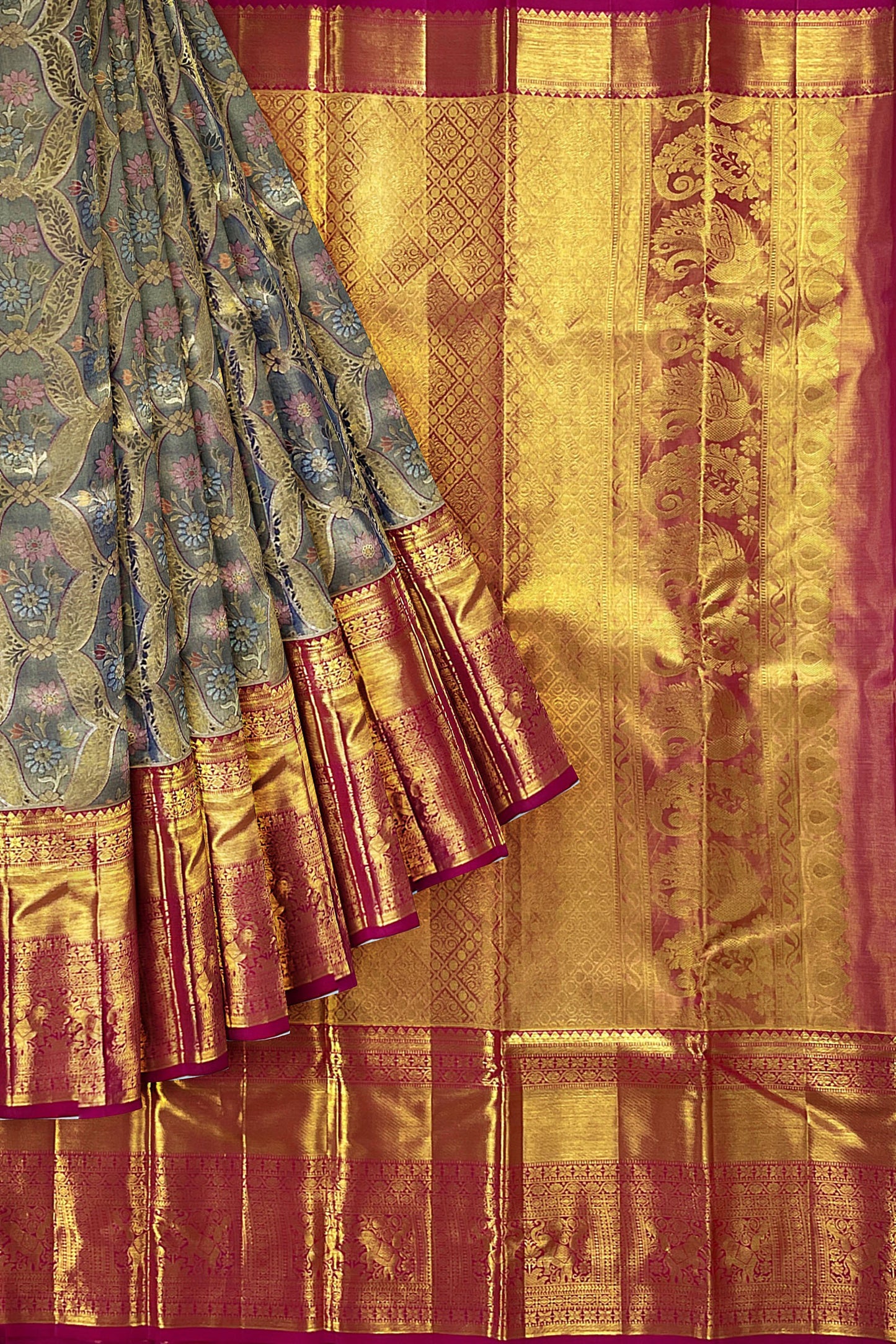 Rich Seal Gray Kanchipuram Silk Saree From Weavers and Best on Online