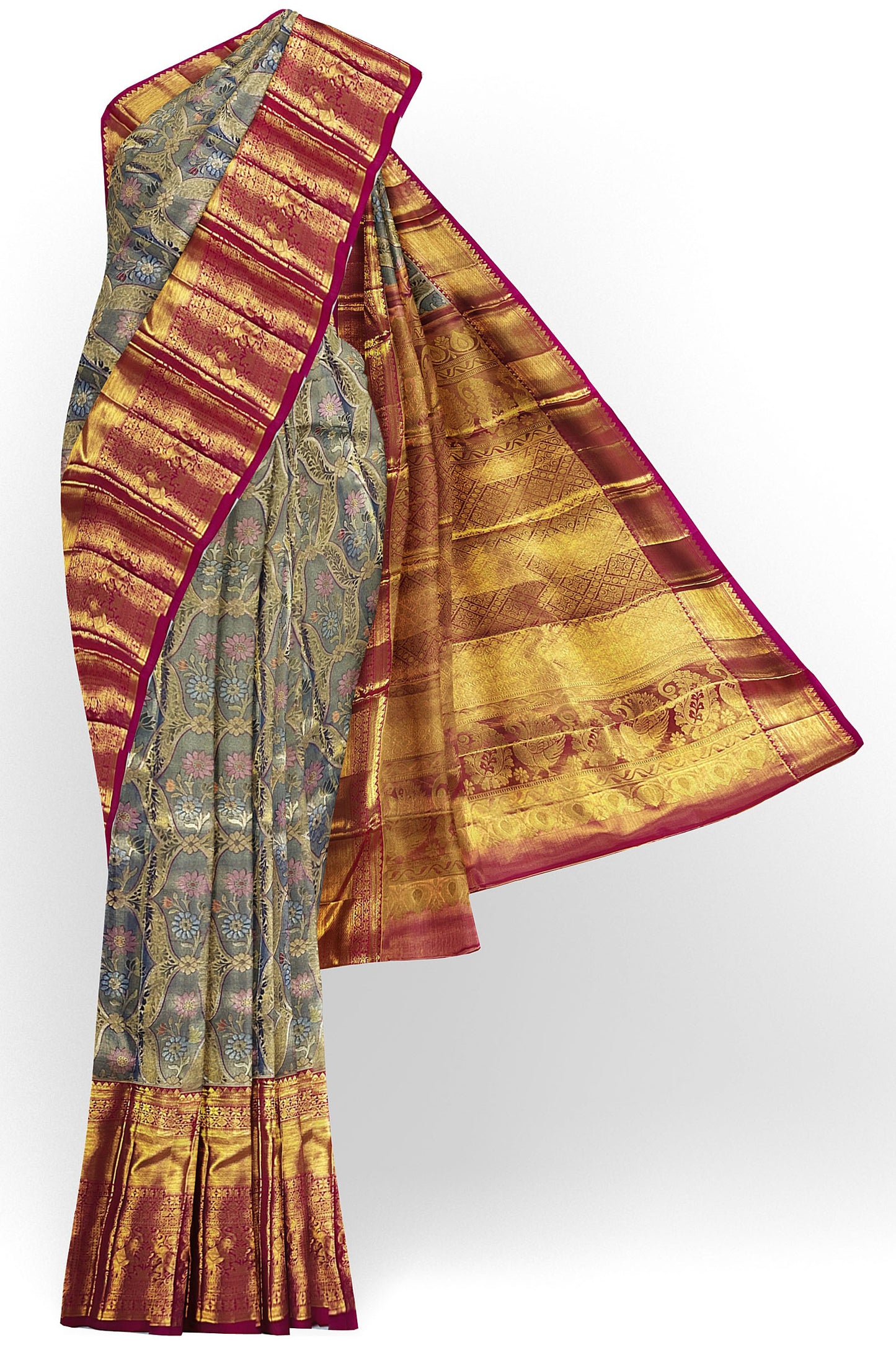 Rich Seal Gray Kanchipuram Silk Saree From Weavers and Best on Online