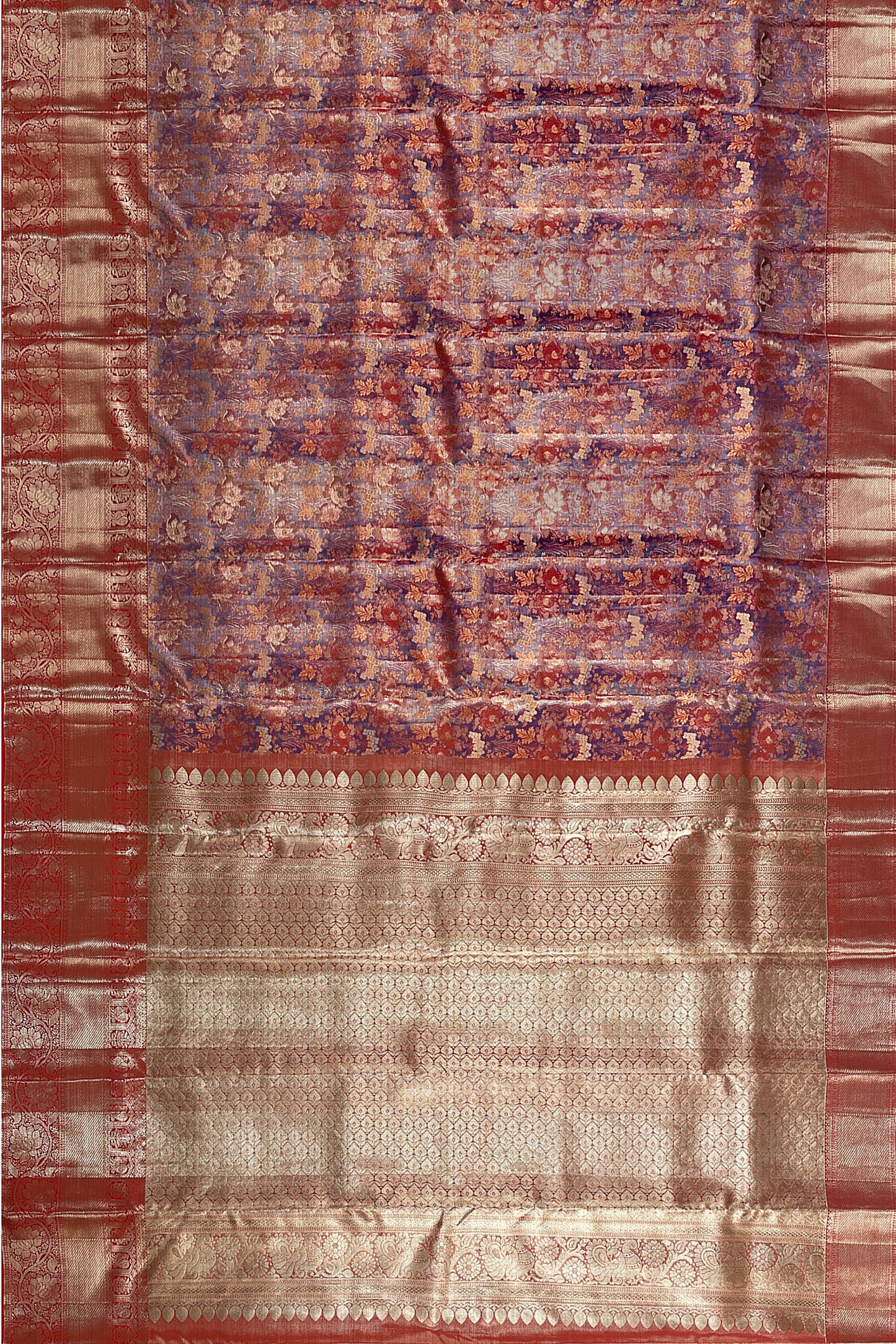 Classy Violet with Marron Kanchipuram Silk Saree From Weavers and Best on Online