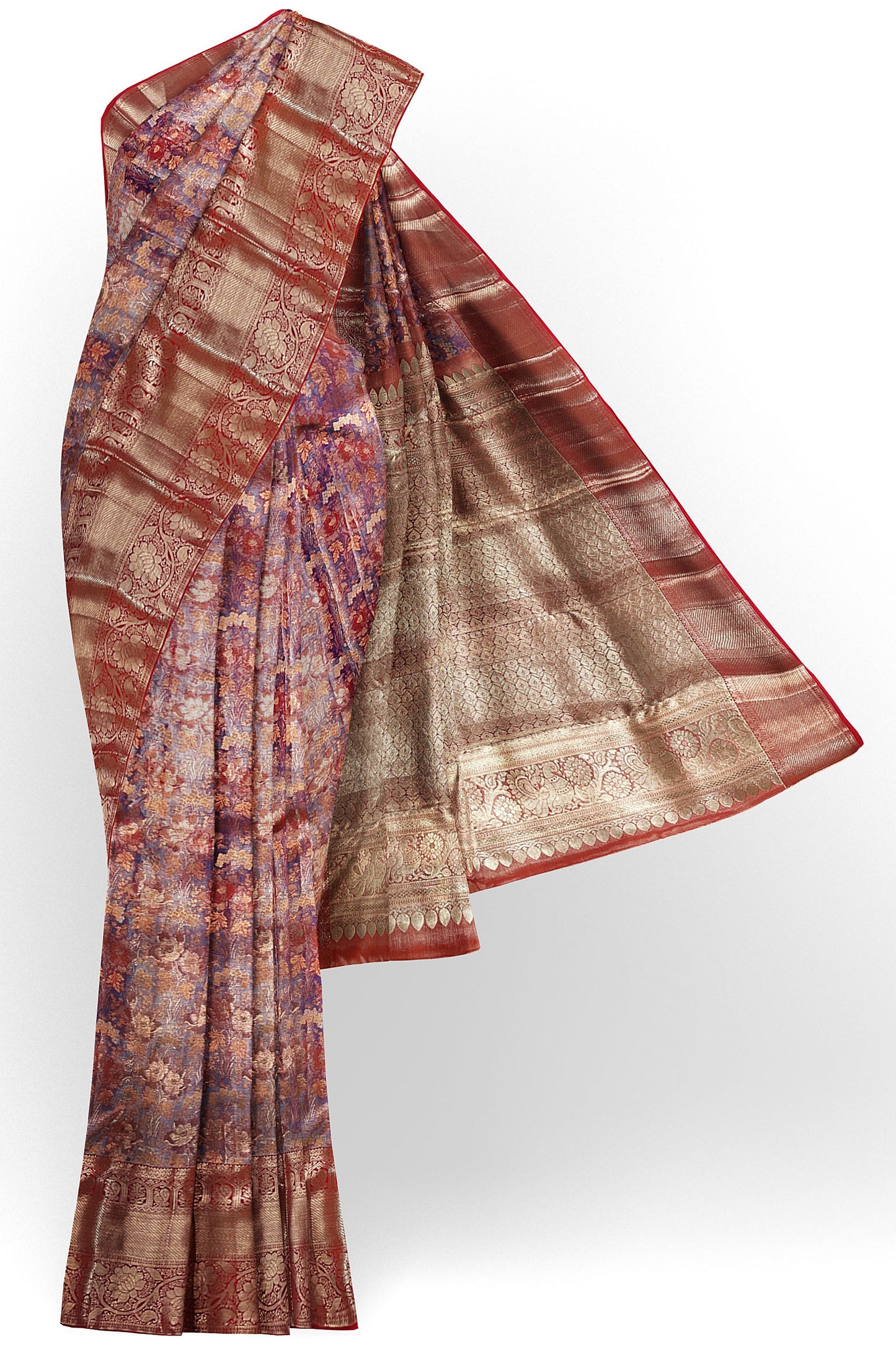 Classy Violet with Marron Kanchipuram Silk Saree From Weavers and Best on Online