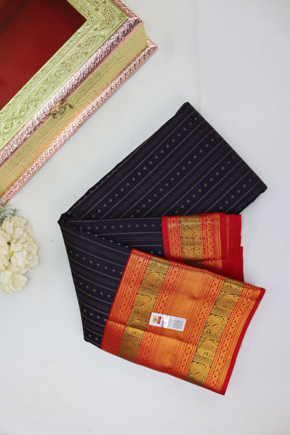 Regal Dark Blue Pure Kanjipuram Saree From Weavers and Best on Online