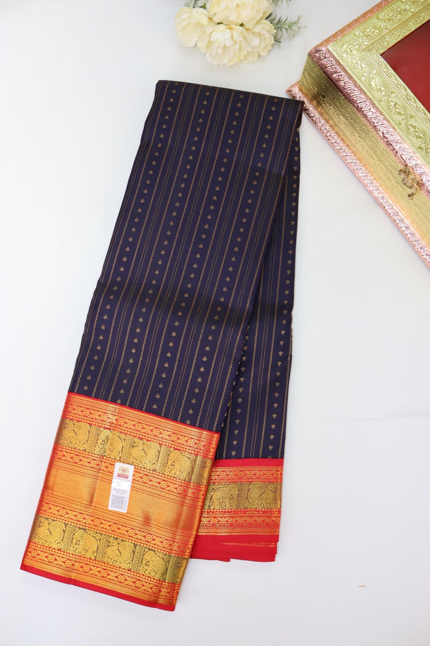 Regal Dark Blue Pure Kanjipuram Saree From Weavers and Best on Online