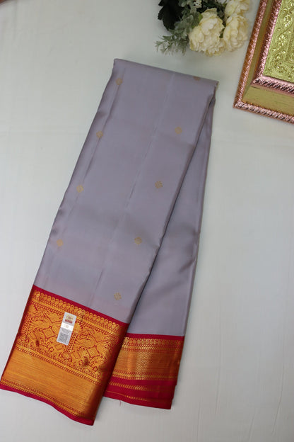 Opulent Grey Pure Kanjipuram Saree From Weavers and Best on Online