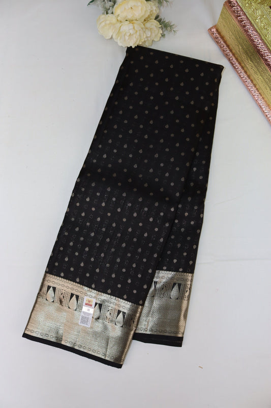 Royal Black Pure Kanjipuram Saree From Weavers and Best on Online